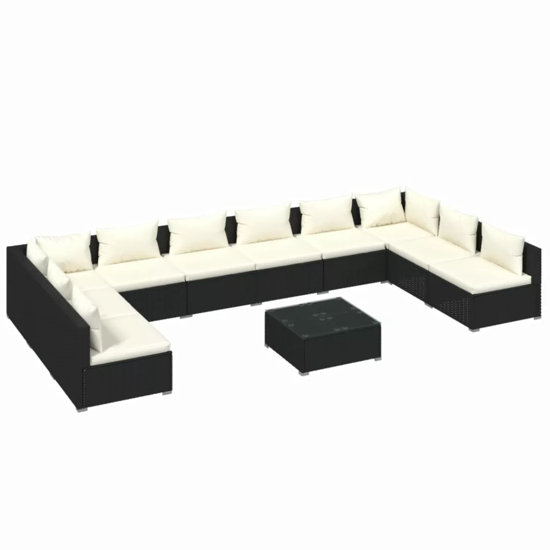 Vidaxl 11-tlg. Garten-lounge-set Mit Kissen Poly Rattan Schwarz günstig online kaufen