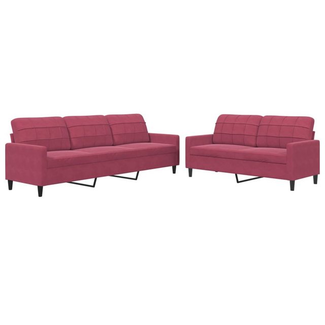 vidaXL Sofa 2-tlg. Sofagarnitur mit Kissen Weinrot Samt günstig online kaufen