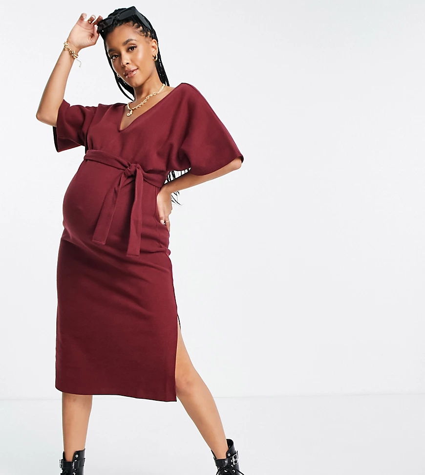 ASOS DESIGN Maternity – Superweiches Midi-Pulloverkleid in Merlot-Rot mit G günstig online kaufen