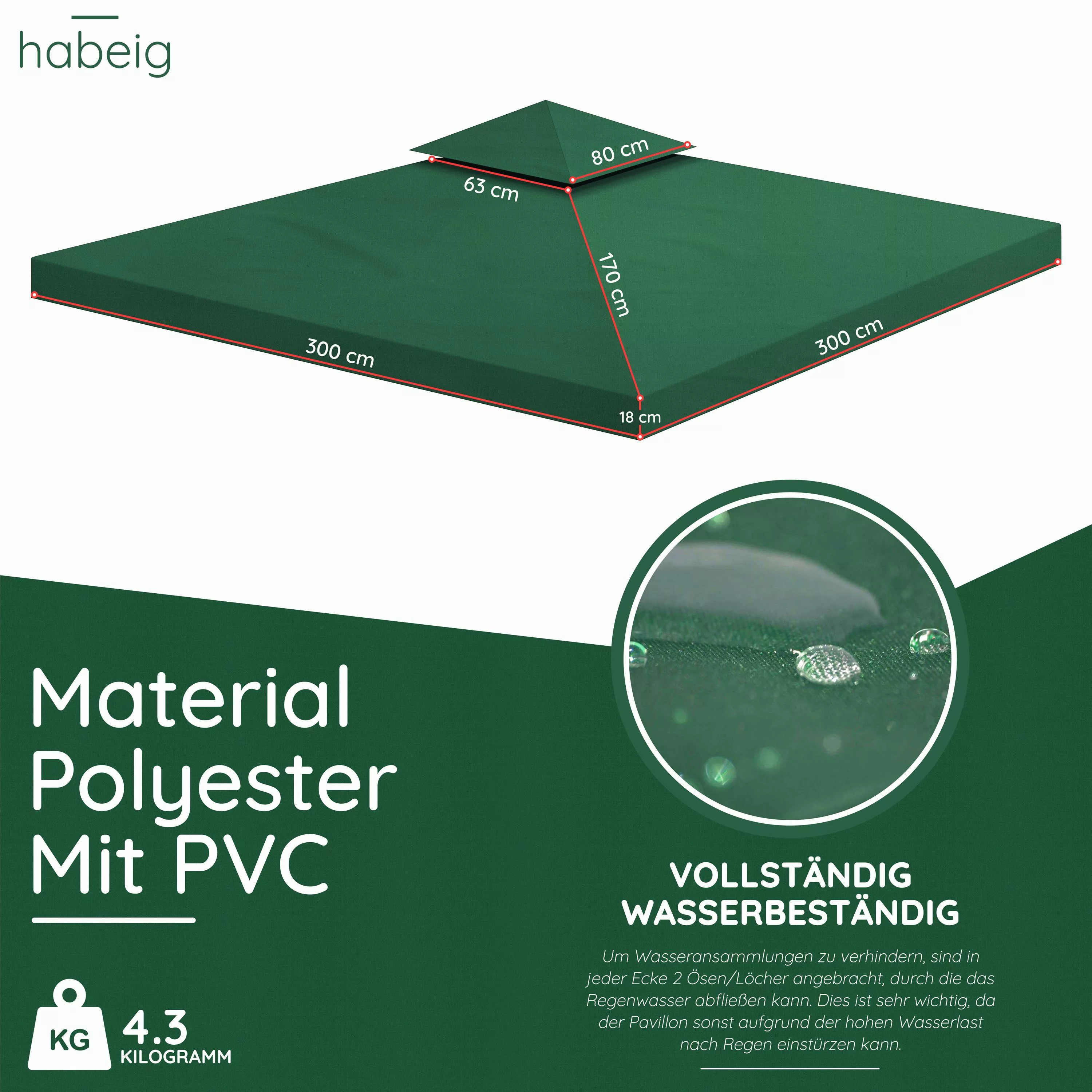 habeig Pavillon-Ersatzdach Pavillondach Ersatzdach 360g/m² PVC günstig online kaufen