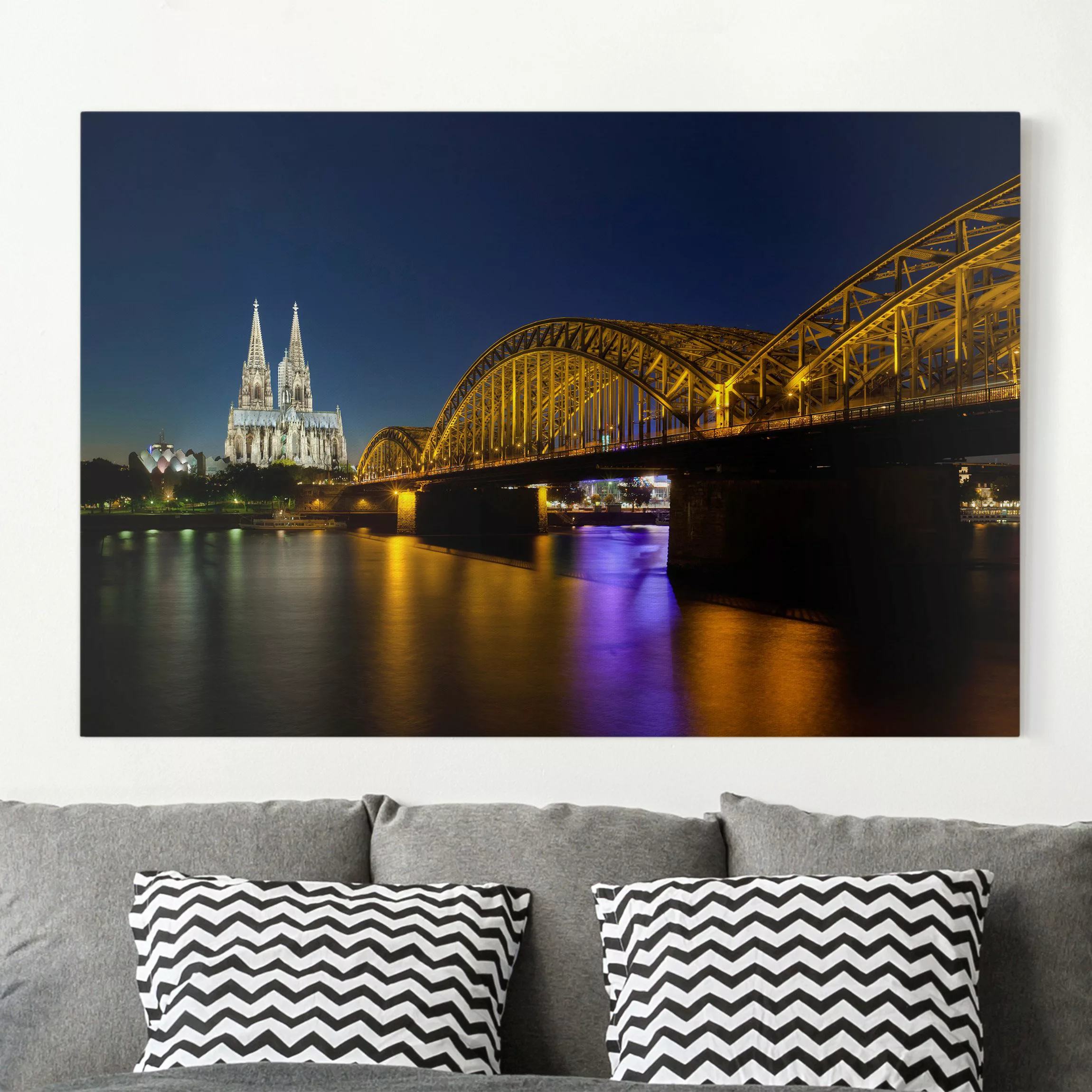 Leinwandbild Köln - Querformat Köln bei Nacht günstig online kaufen