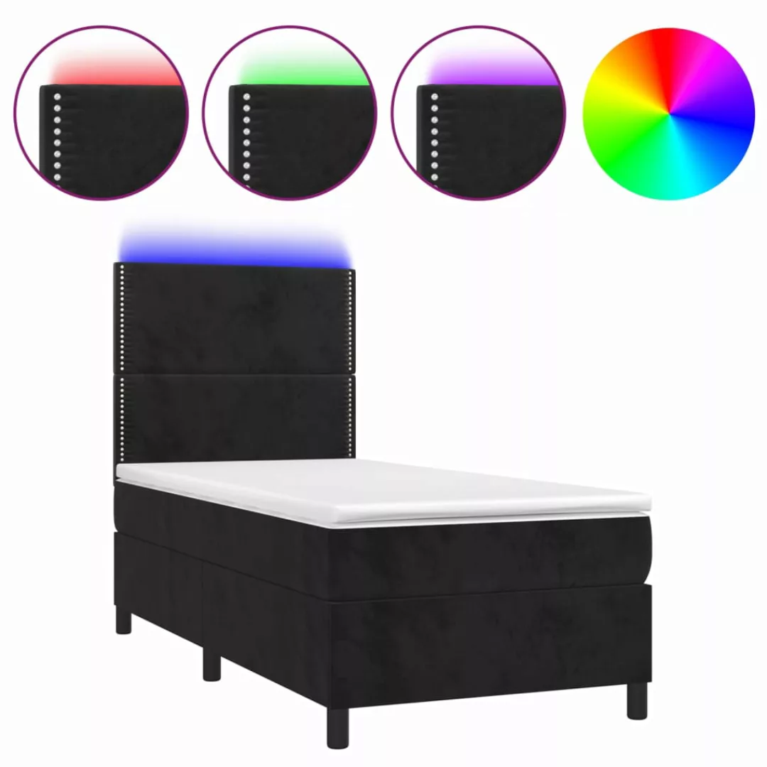 Vidaxl Boxspringbett Mit Matratze & Led Schwarz 90x200 Cm Samt günstig online kaufen