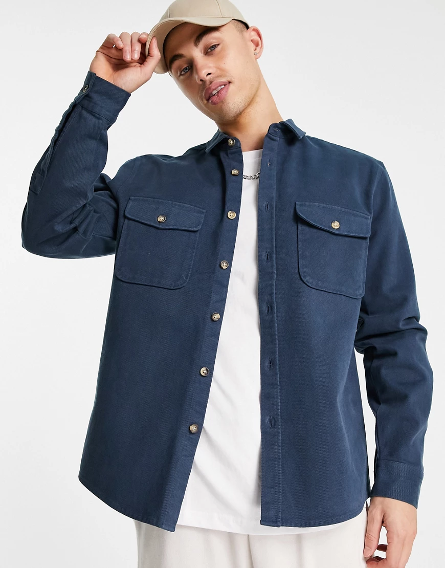 ASOS DESIGN – Hemdjacke aus Baumwolle in Marineblau günstig online kaufen