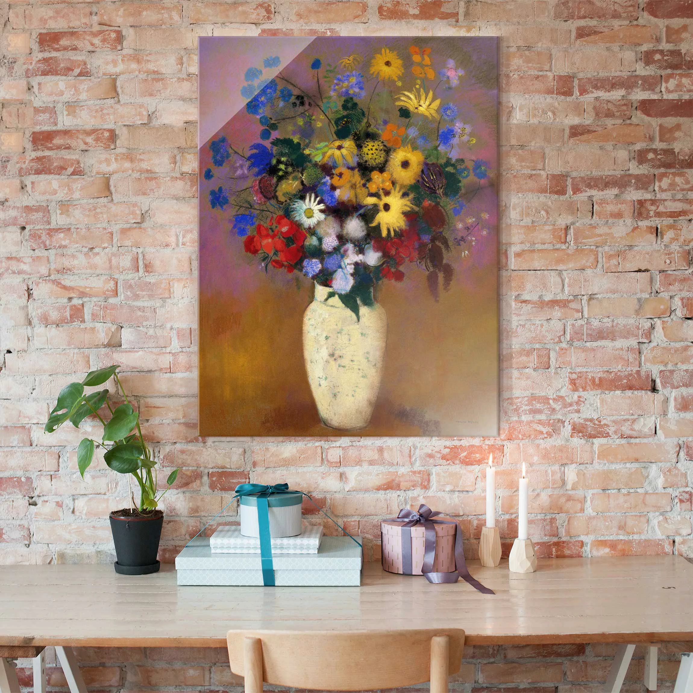 Glasbild Kunstdruck - Hochformat Odilon Redon - Blumen in einer Vase günstig online kaufen