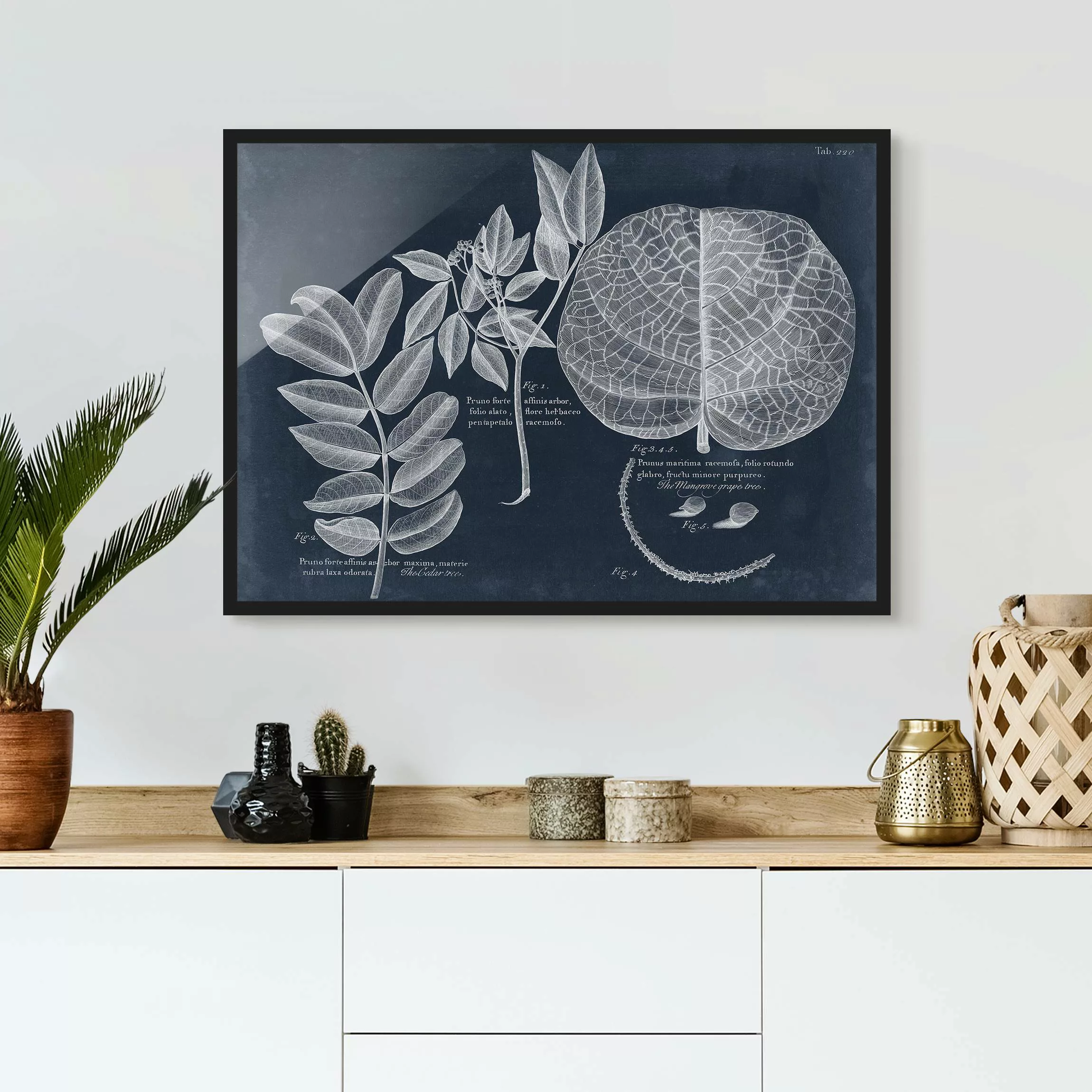 Bild mit Rahmen Blumen - Querformat Blattwerk Dunkelblau - Mangrove günstig online kaufen