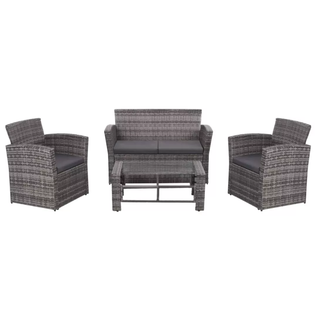 4-tlg. Garten-lounge-set Mit Auflagen Poly Rattan Grau günstig online kaufen