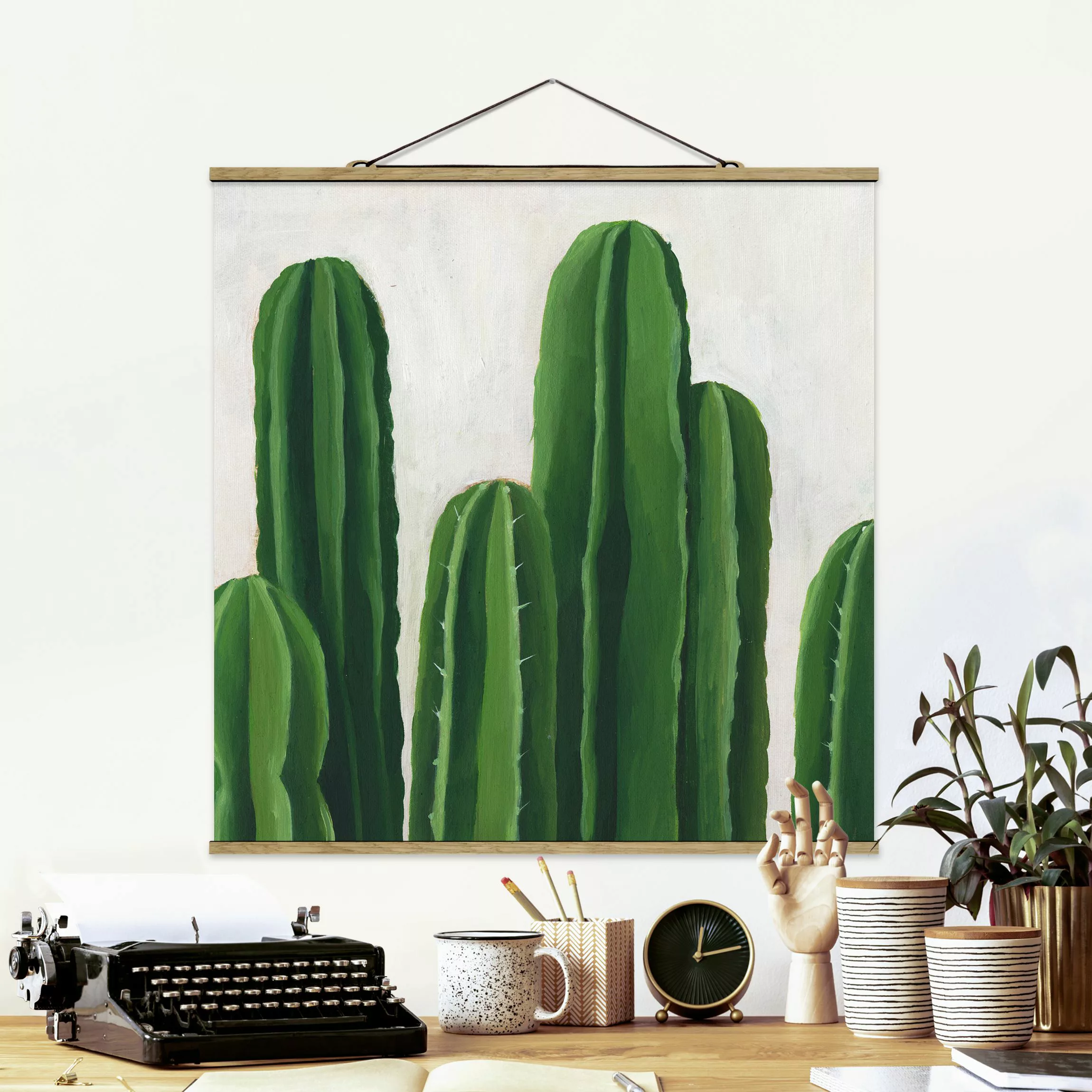 Stoffbild Blumen mit Posterleisten - Quadrat Lieblingspflanzen - Kaktus günstig online kaufen