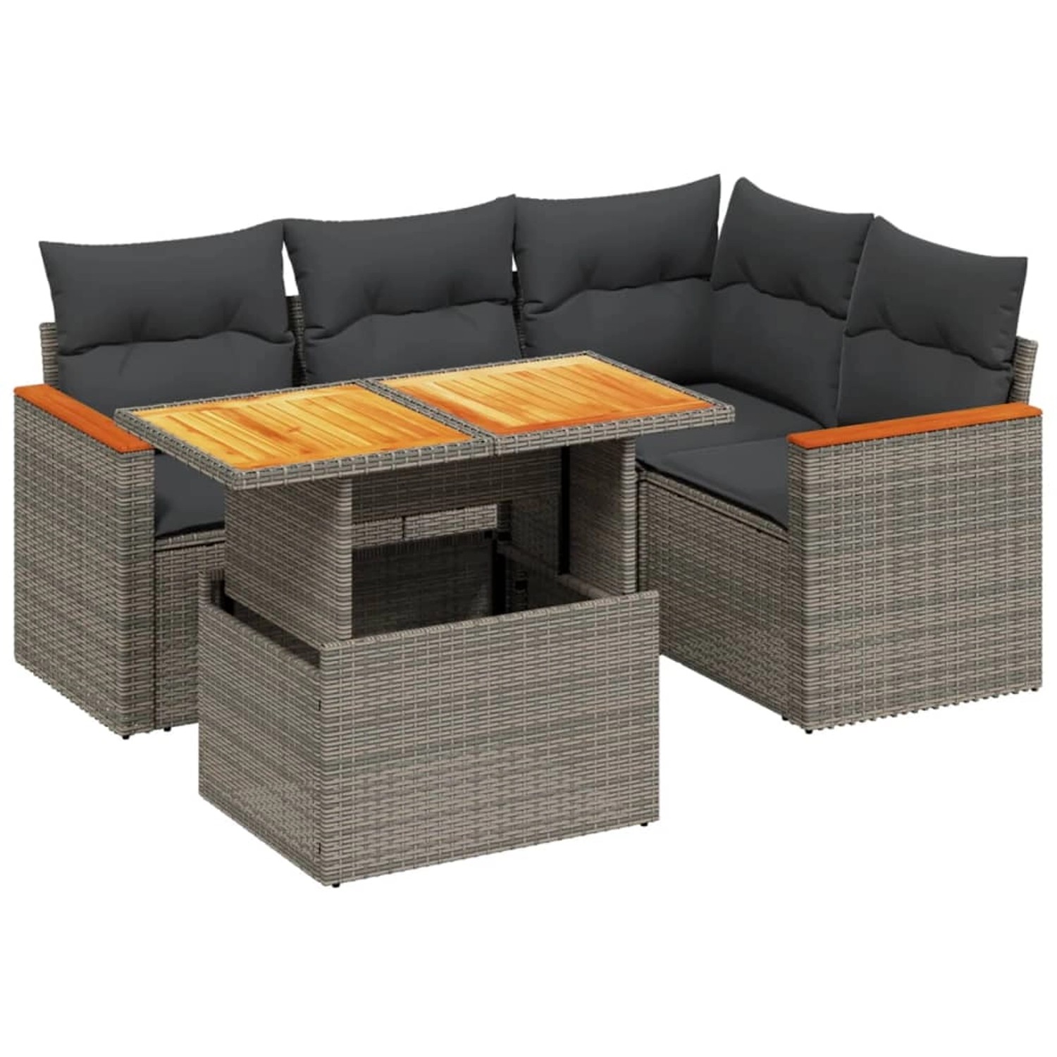 vidaXL 5-Tlg Garten-Sofagarnitur mit Kissen Grau Poly Rattan 3273062 günstig online kaufen