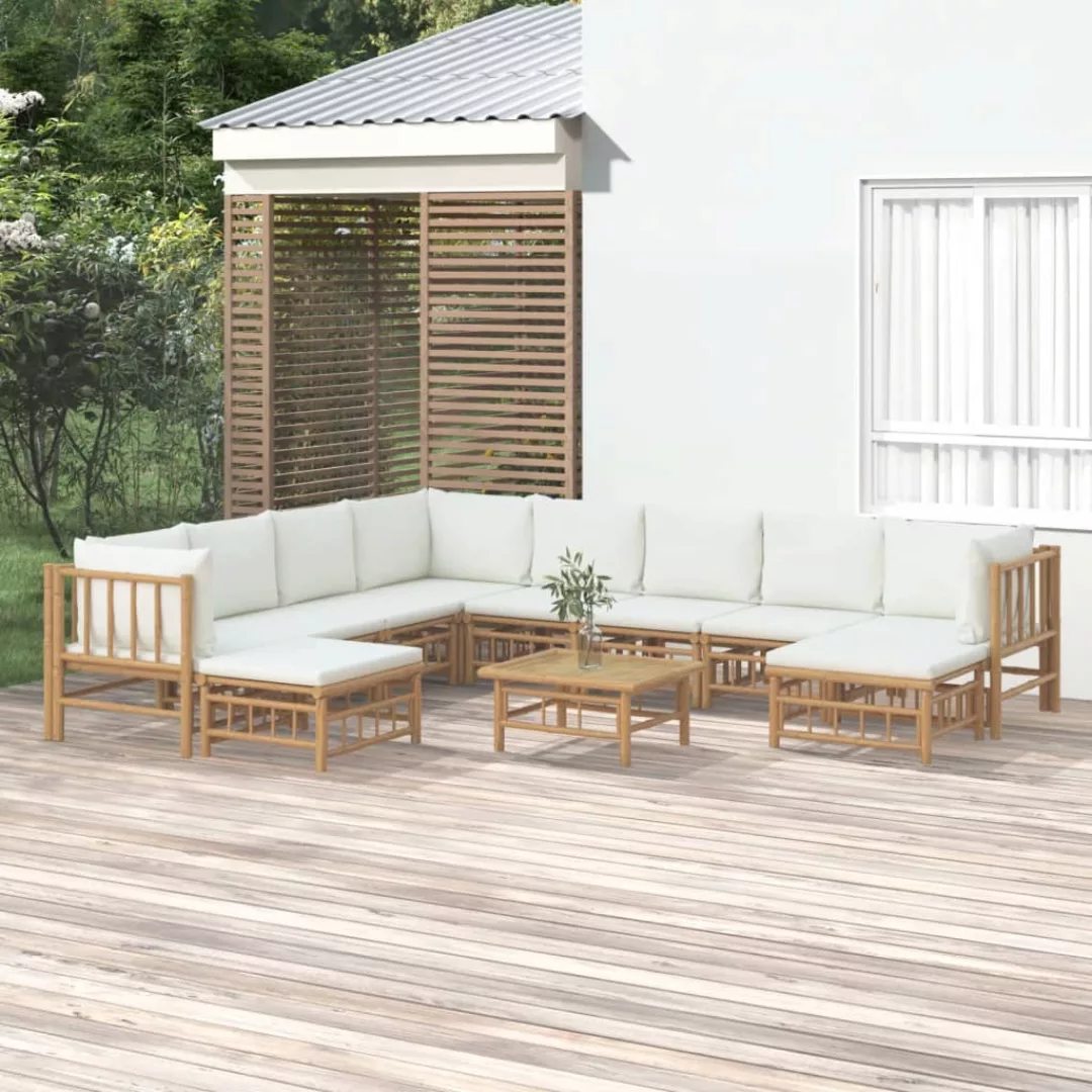 Vidaxl 11-tlg. Garten-lounge-set Mit Cremeweißen Kissen Bambus günstig online kaufen