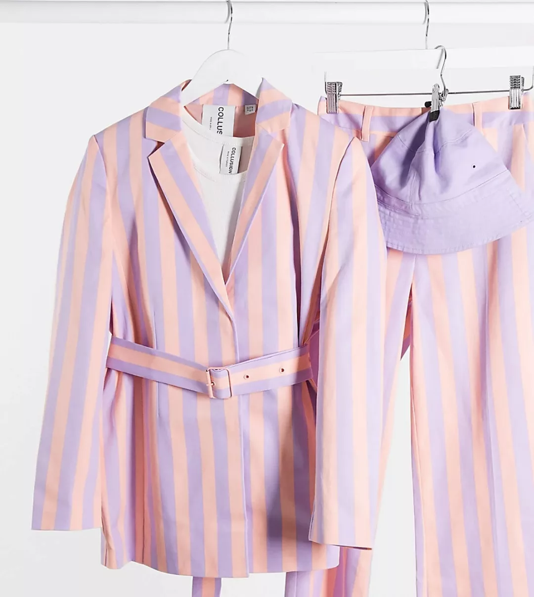 COLLUSION – Gestreifter Blazer mit Gürtel in Rosa günstig online kaufen