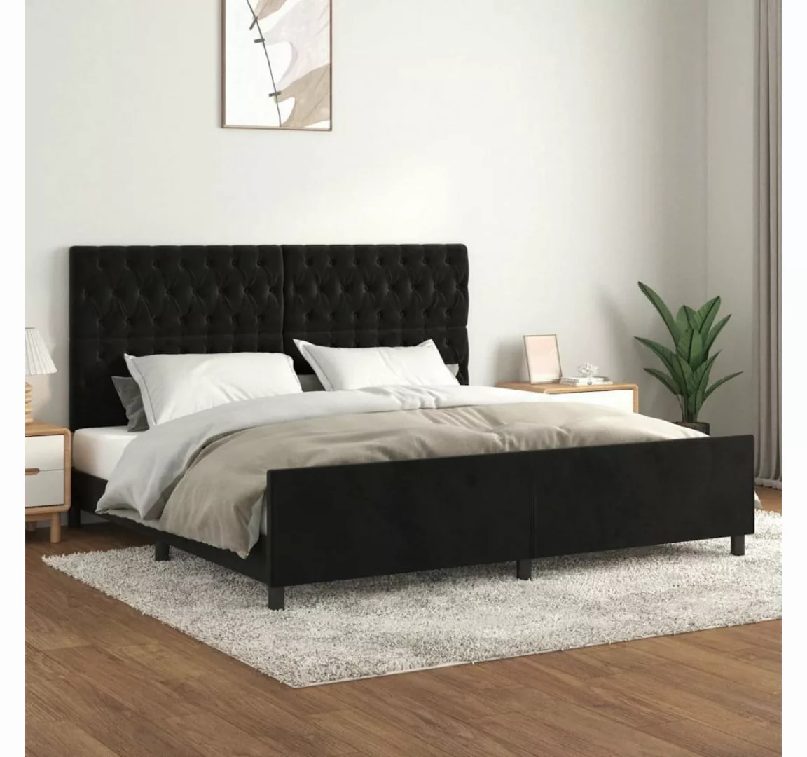 furnicato Bett Bettgestell mit Kopfteil Schwarz 200x200 cm Samt günstig online kaufen