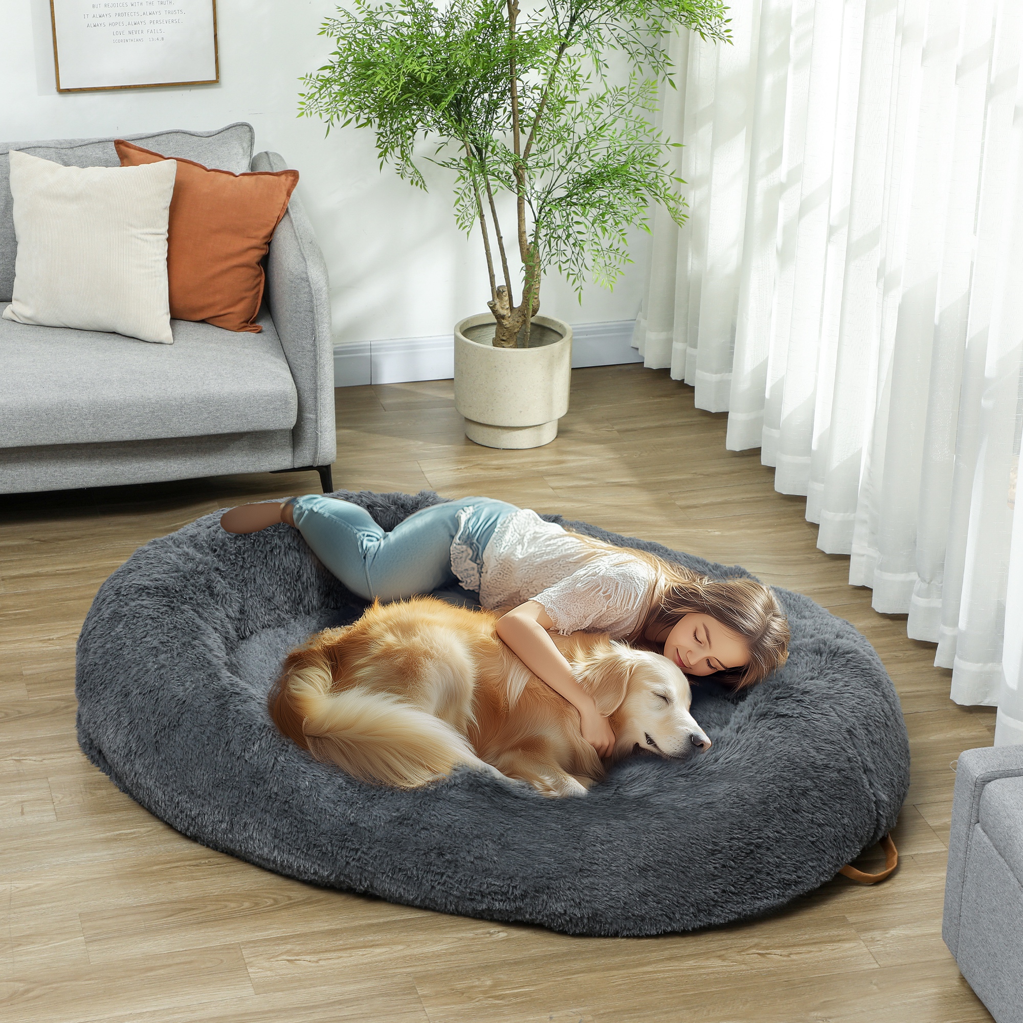 PawHut Hundebett Katzenbett mit waschbare Bezüge, Haltegriff, kuschelige Hu günstig online kaufen