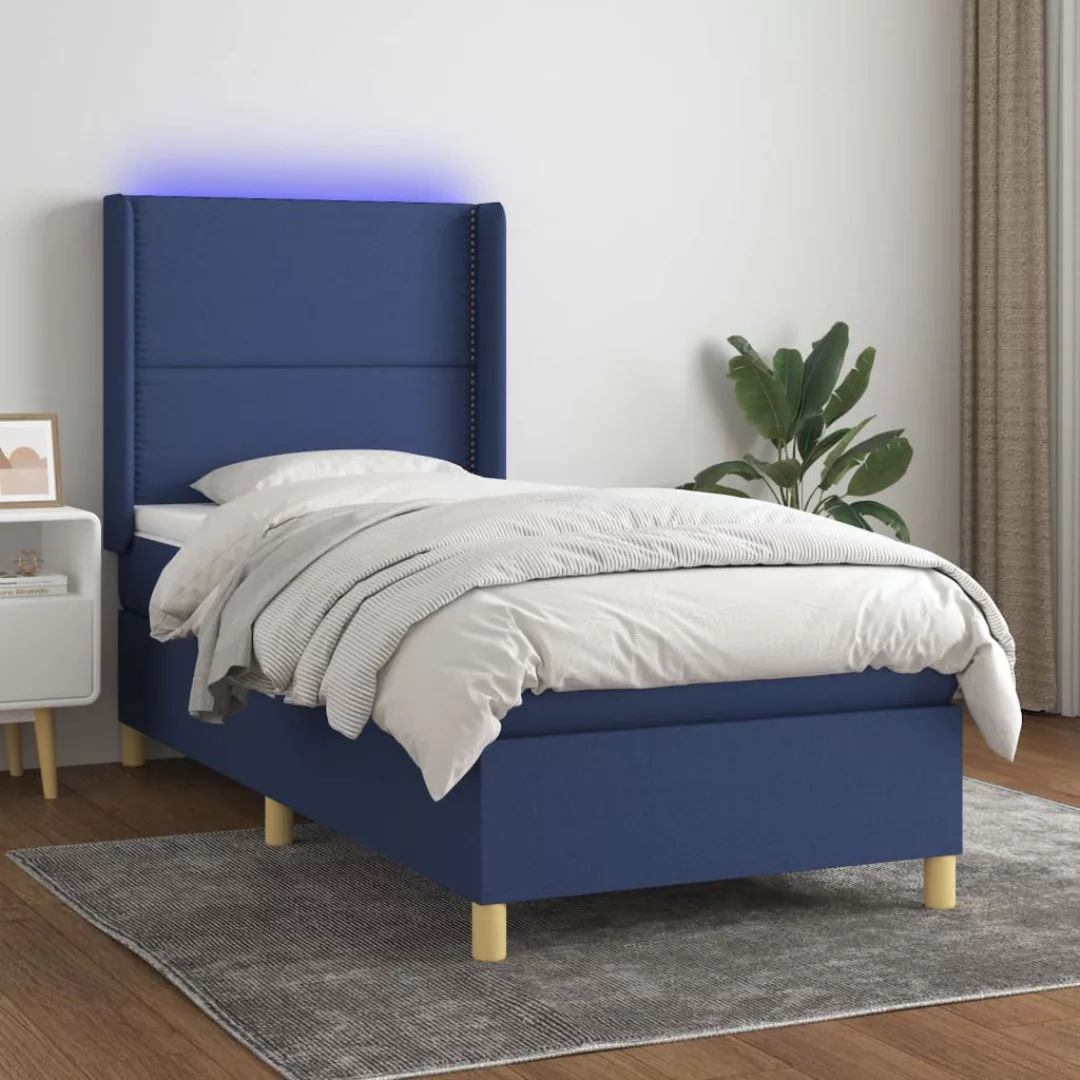 Vidaxl Boxspringbett Mit Matratze & Led Blau 100x200 Cm Stoff günstig online kaufen