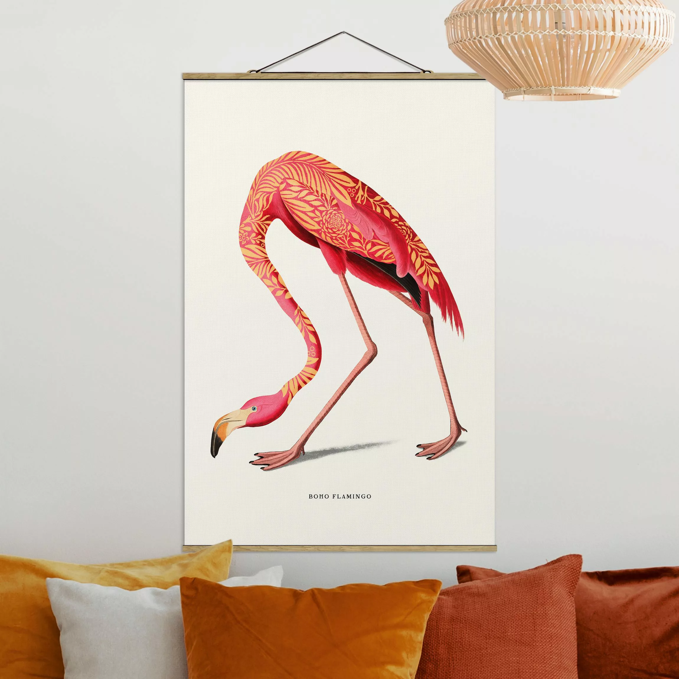 Stoffbild mit Posterleisten Boho Vogel - Flamingo günstig online kaufen