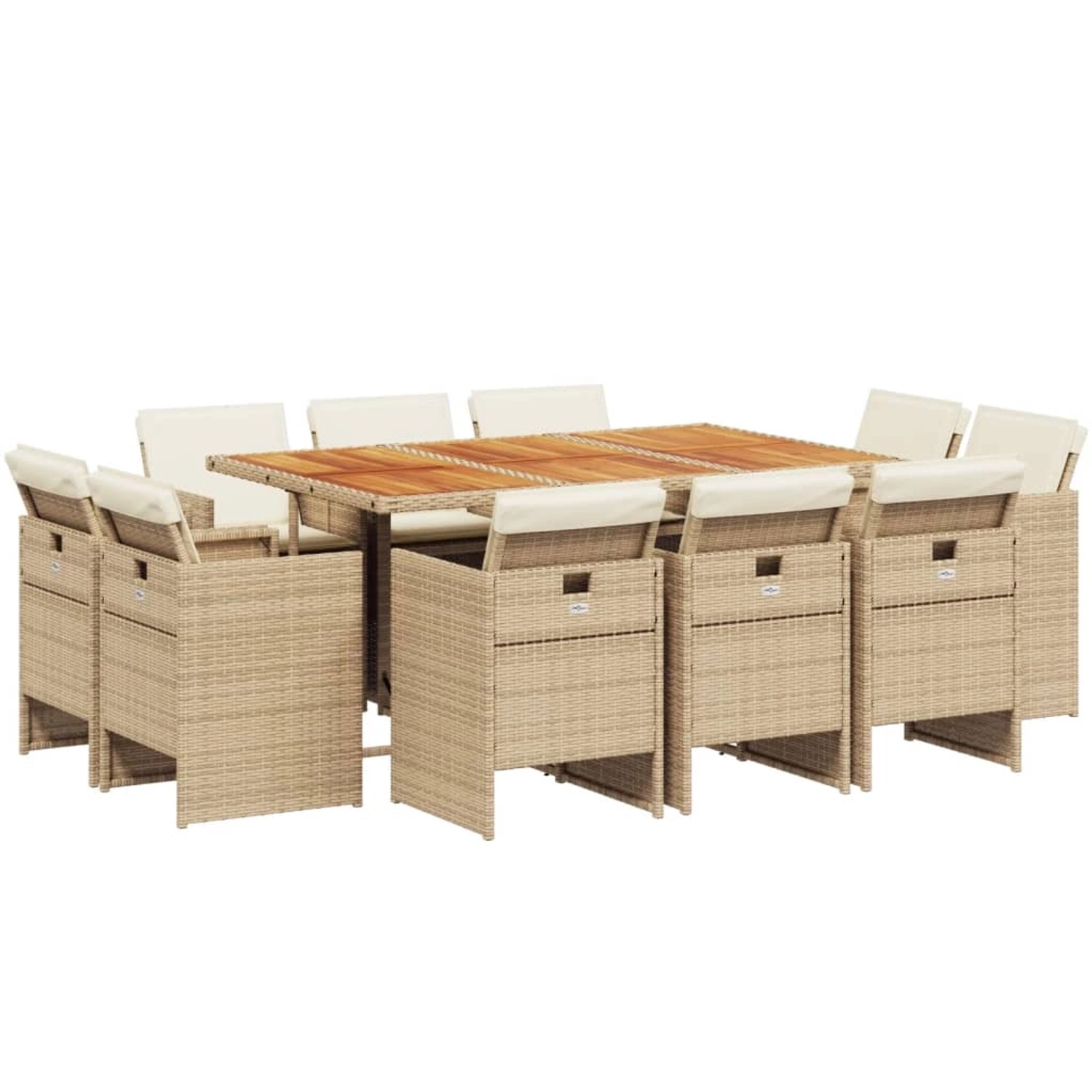 vidaXL 11-Tlg Garten-Essgruppe mit Kissen Beige Poly Rattan 3277803 günstig online kaufen