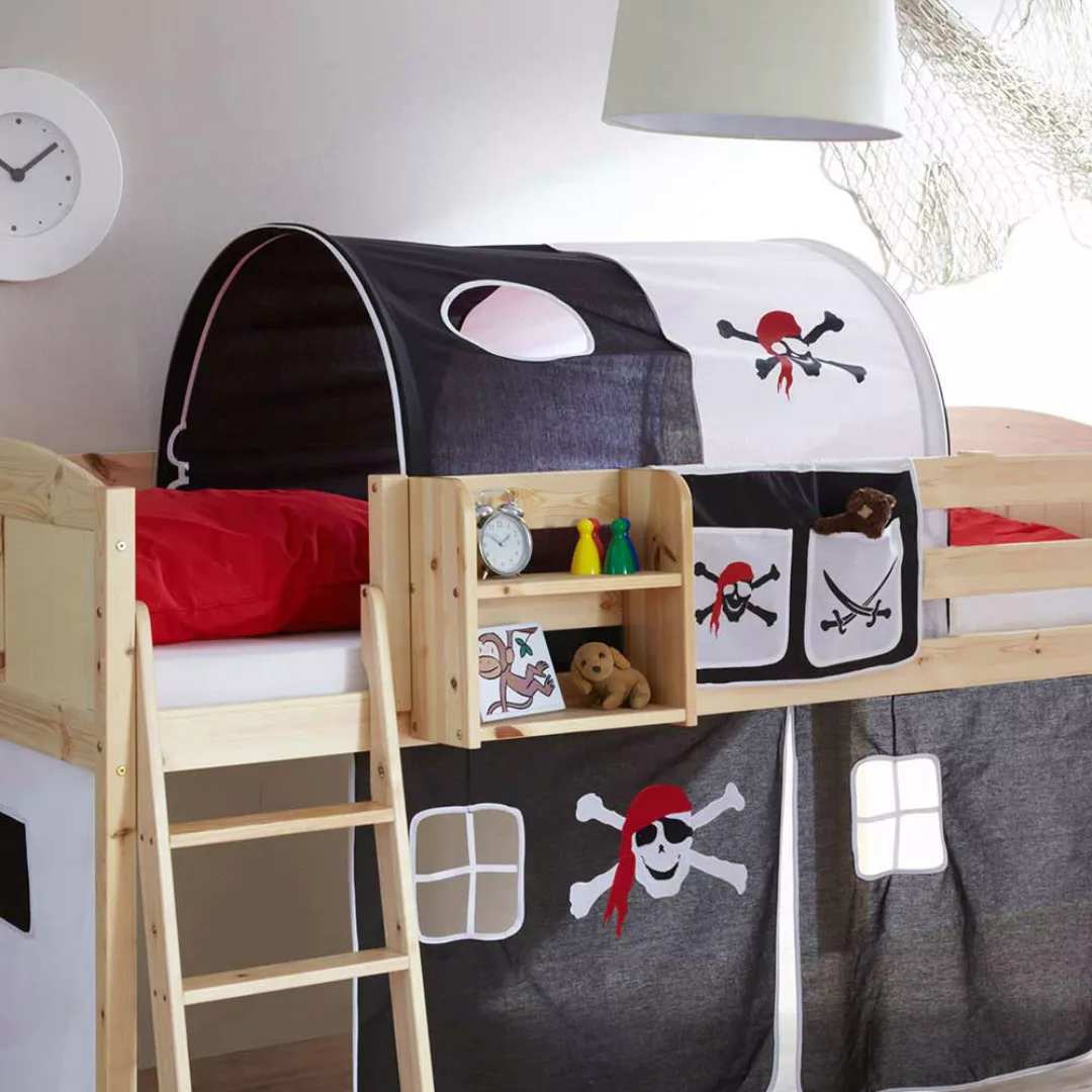 Kinderhochbett mit Piraten-Motiv Schwarz-Weiß günstig online kaufen
