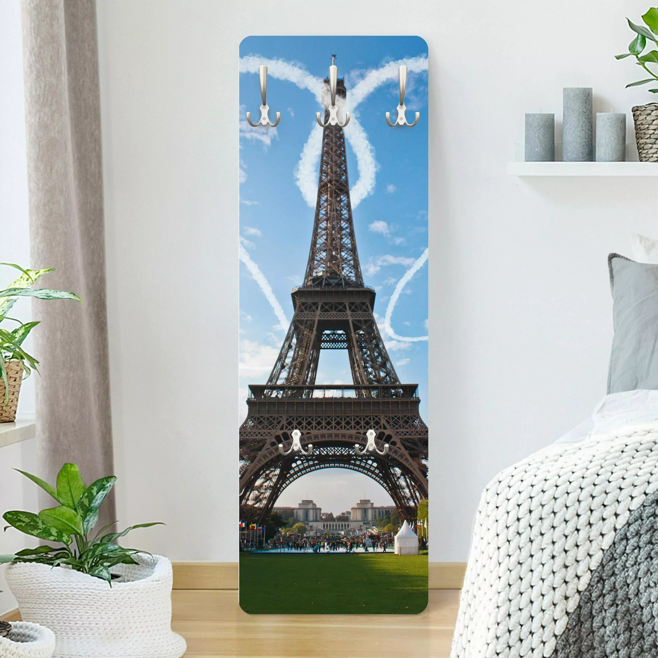 Wandgarderobe Holzpaneel Architektur & Skyline Paris - City of Love günstig online kaufen