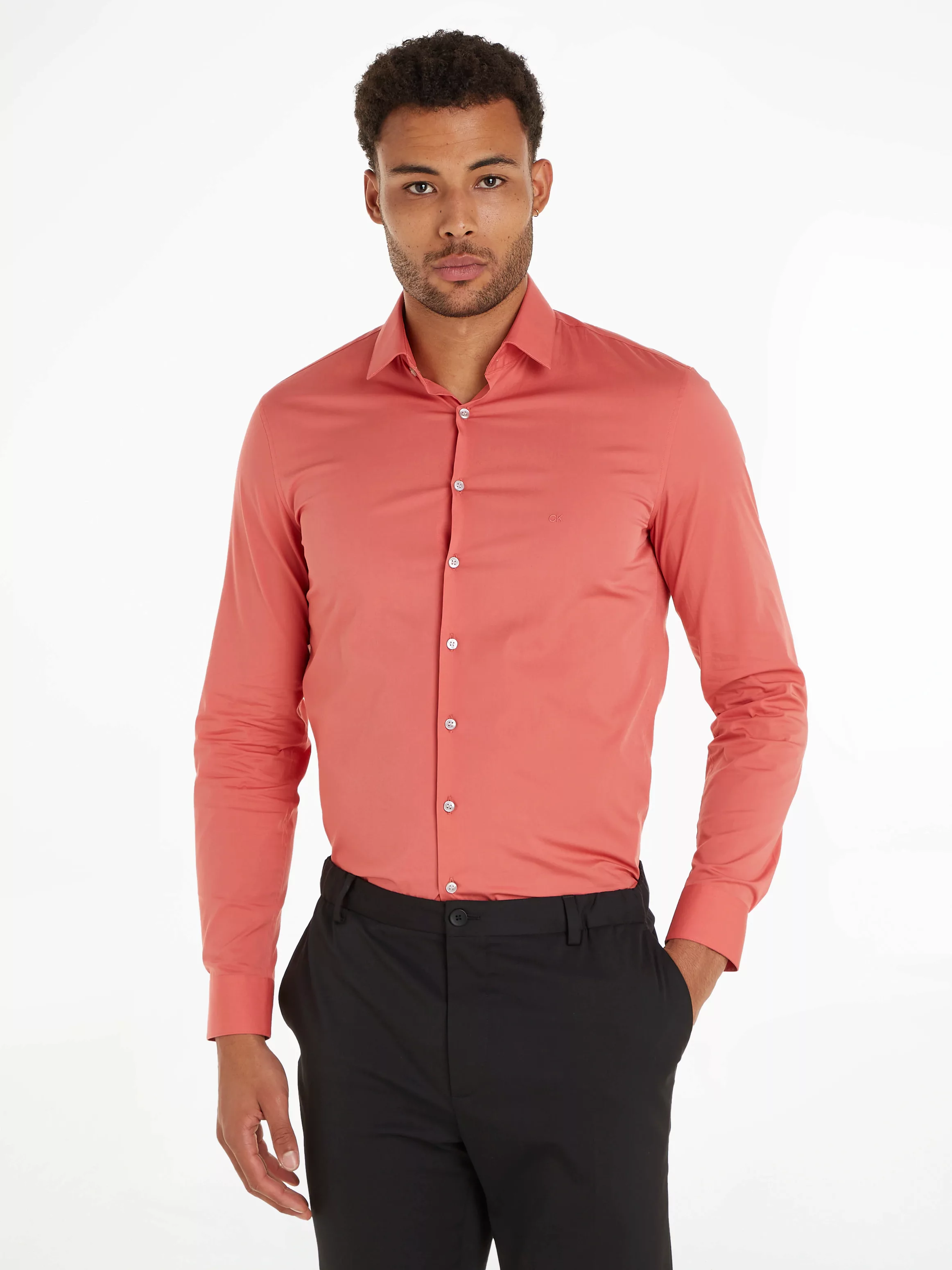 Calvin Klein Businesshemd "POPLIN STRETCH SLIM SHIRT", mit Kentkragen, Logo günstig online kaufen