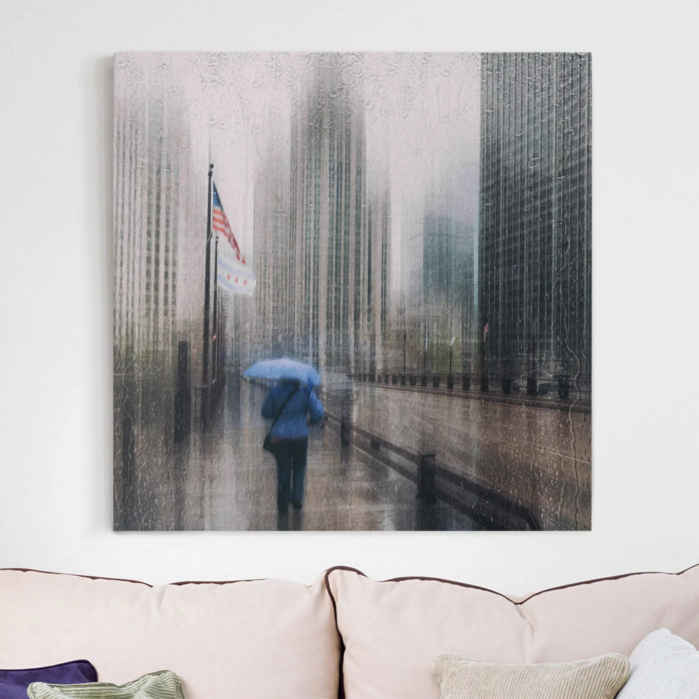 Leinwandbild Architektur & Skyline - Quadrat Verregnetes Chicago günstig online kaufen