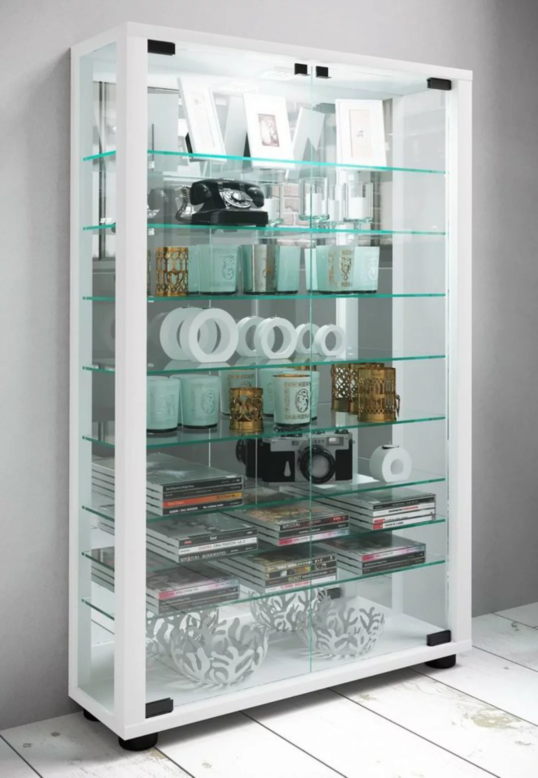 VCM Standvitrine Glas Stand Vitrine Sammelvitrine Lumo Mini Spiegel günstig online kaufen