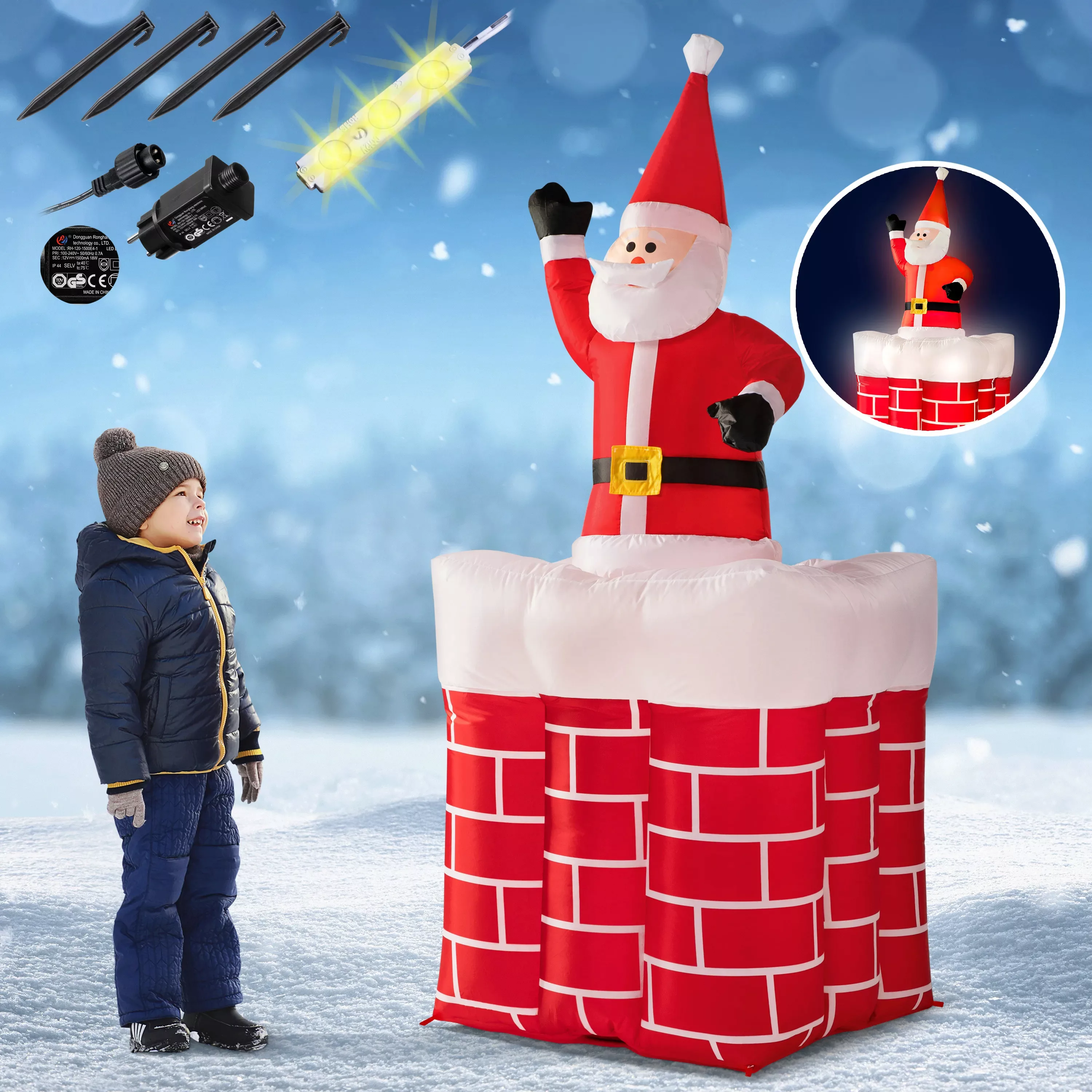 Weihnachtsmann im Kamin 178cm - aufblasbare Deko günstig online kaufen