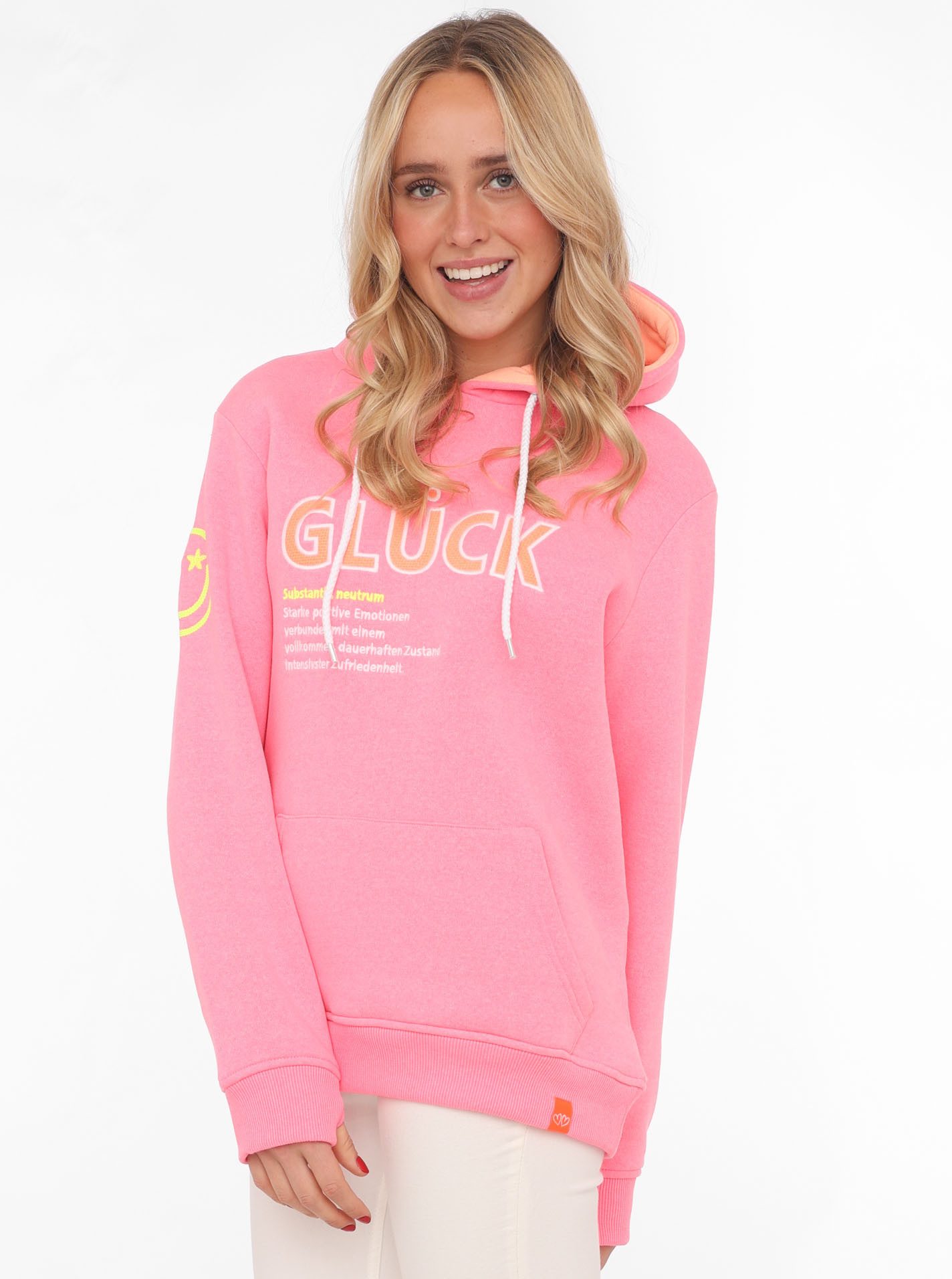 Zwillingsherz Hoodie "Glück" mit Schriftzug Glück günstig online kaufen