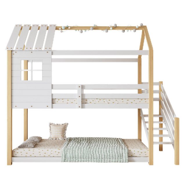 TavilaEcon Etagenbett Hausbett, Kinderbett mit Ecktreppe und Fenster, 90x20 günstig online kaufen