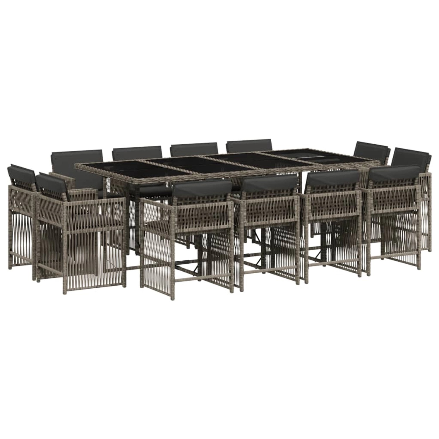 vidaXL 13-Tlg Garten-Essgruppe mit Kissen Grau Poly Rattan 3211760 günstig online kaufen
