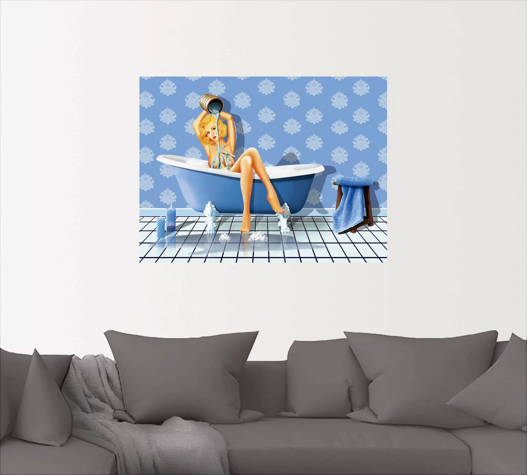 Artland Wandbild »Das sexy blaue Badezimmer«, Frau, (1 St.), als Leinwandbi günstig online kaufen