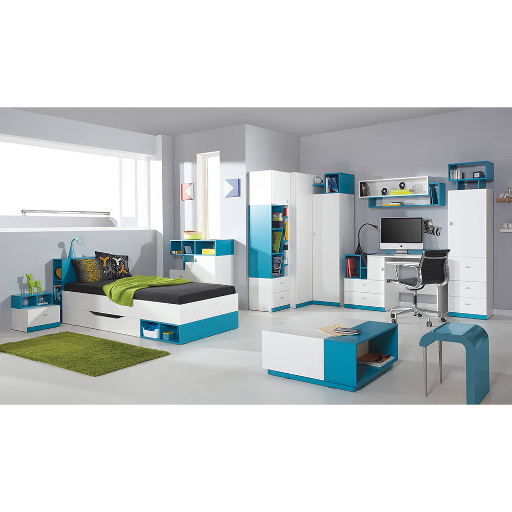 Kinderzimmer Komplett-Set MIJAS-133 mit Bett 90x200cm in weiß mit türkis günstig online kaufen