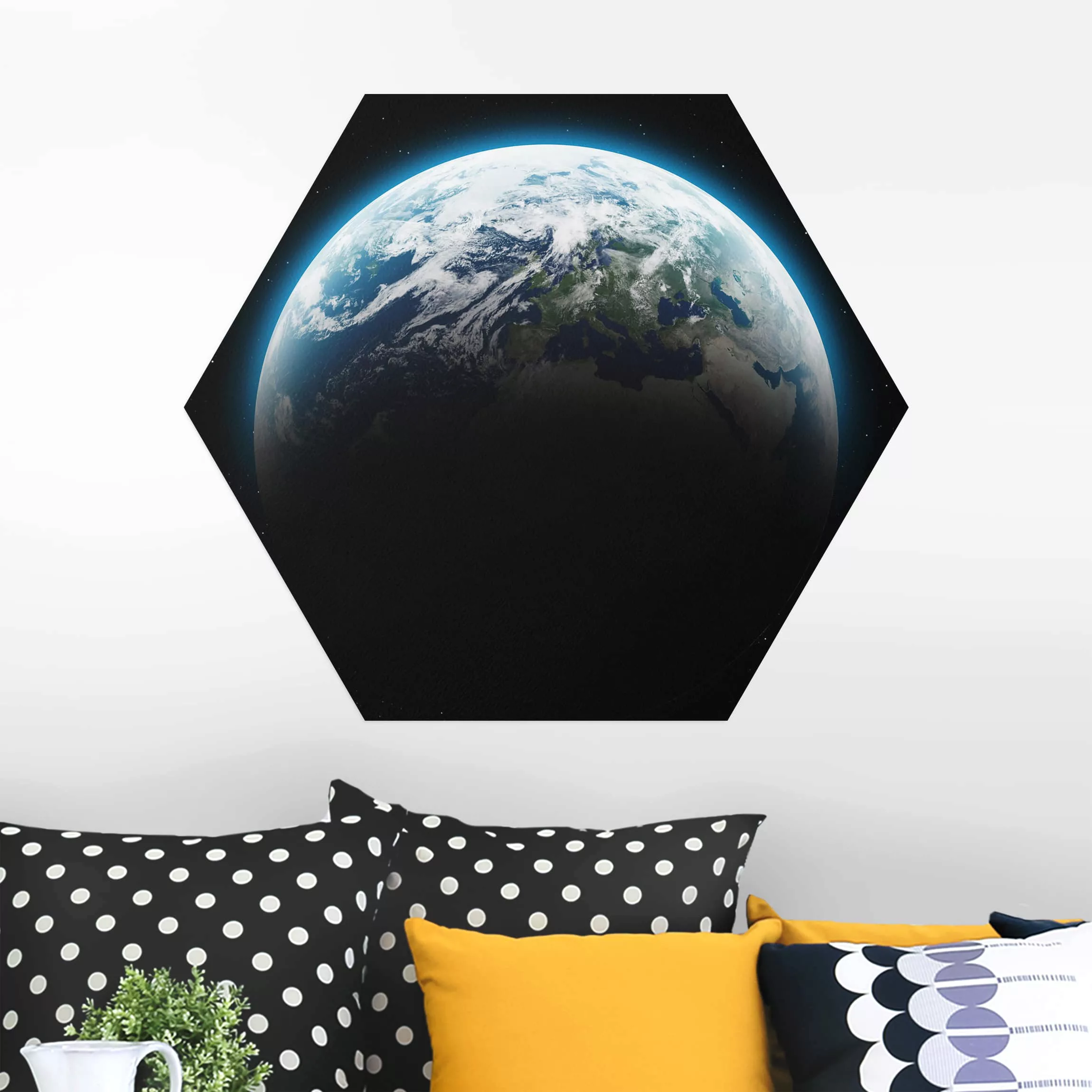 Hexagon-Alu-Dibond Bild Illuminated Planet Earth günstig online kaufen
