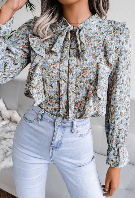 Henry Schein Langarmhemd Damen Krawatte Ruffle Floral Chiffon Bluse Top Her günstig online kaufen