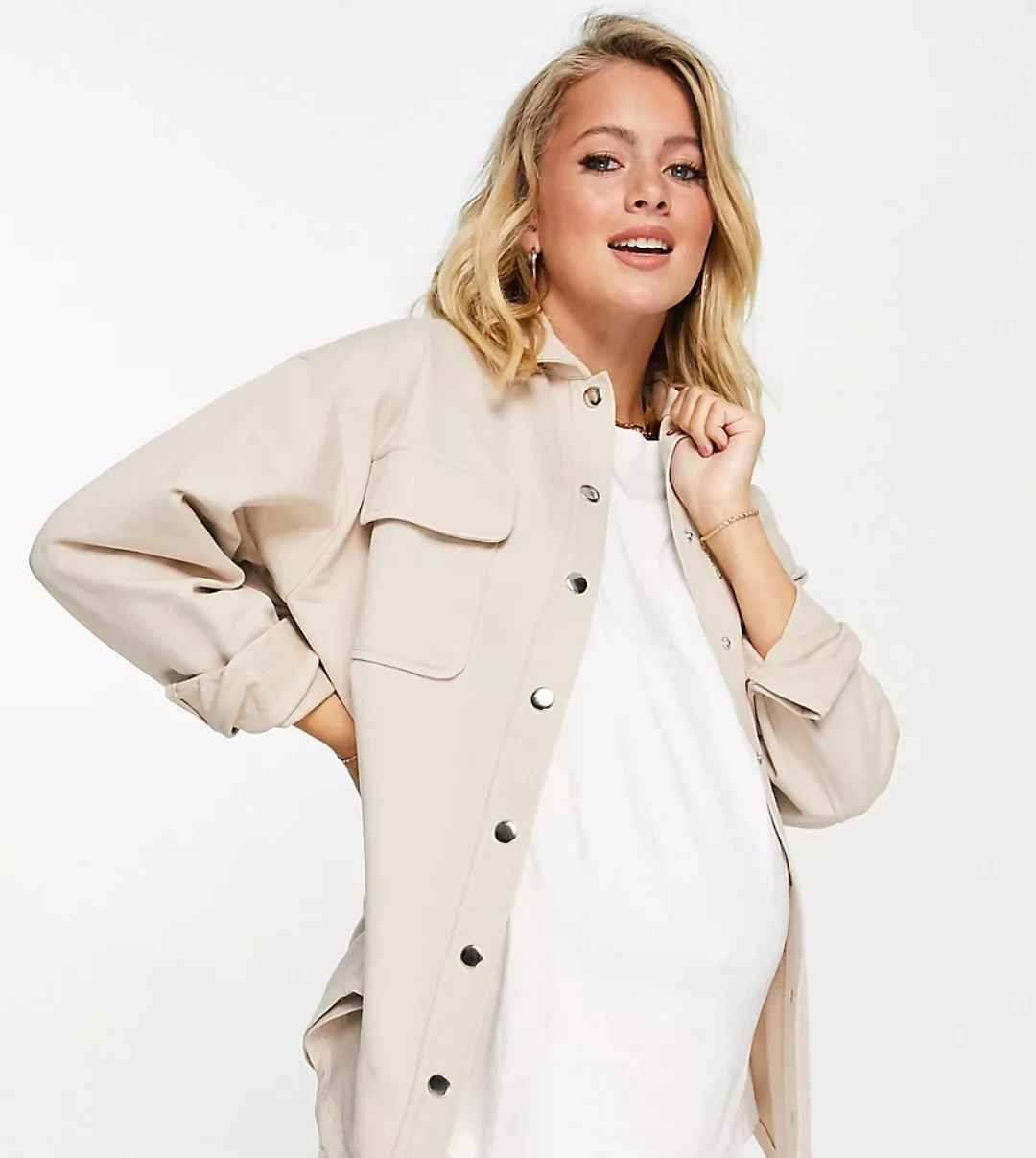 ASOS DESIGN Maternity – Oversize-Hemdjacke in Ecru-Weiß günstig online kaufen