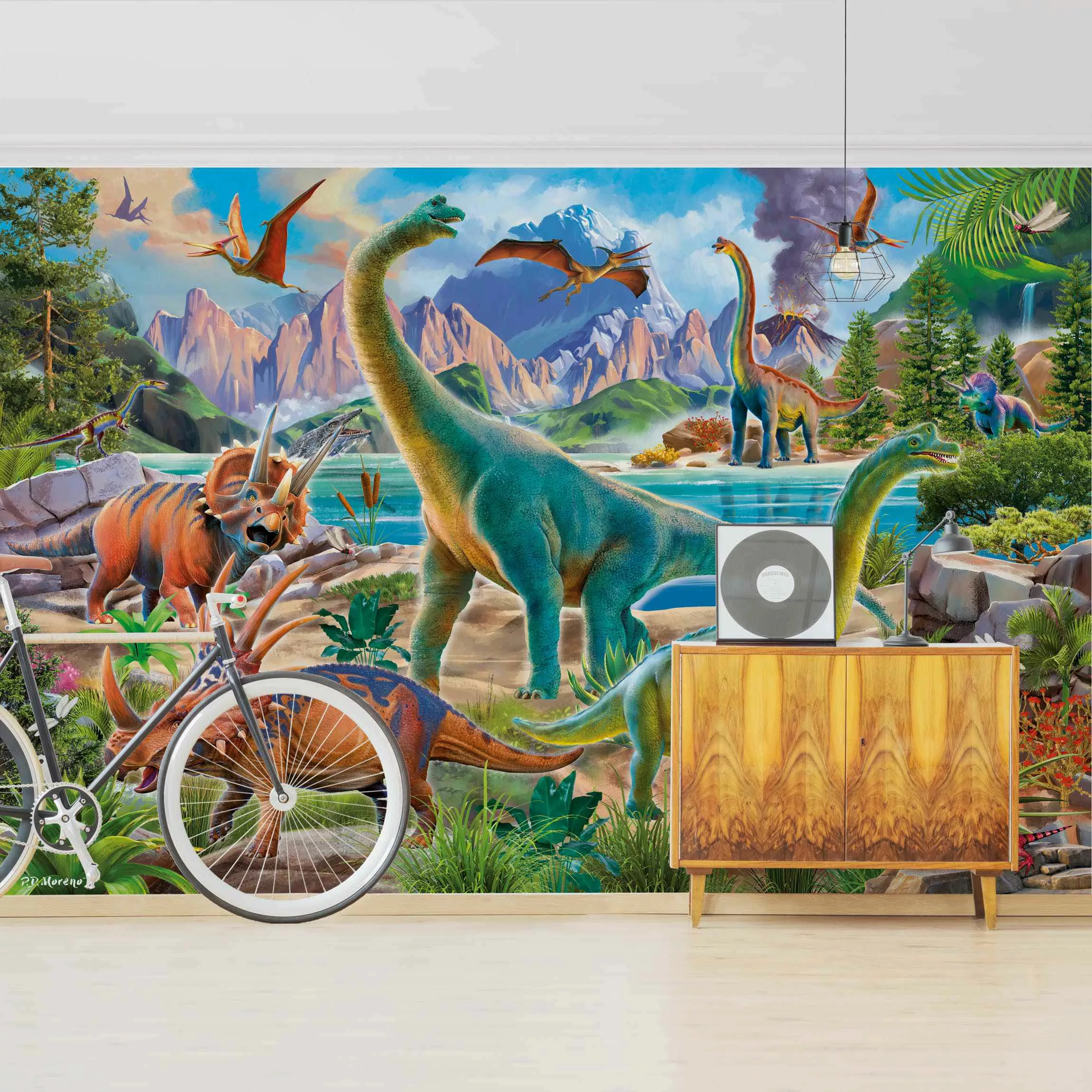 Bilderwelten Fototapete Brachiosaurus und Tricaterops bunt Gr. 288 x 190 günstig online kaufen