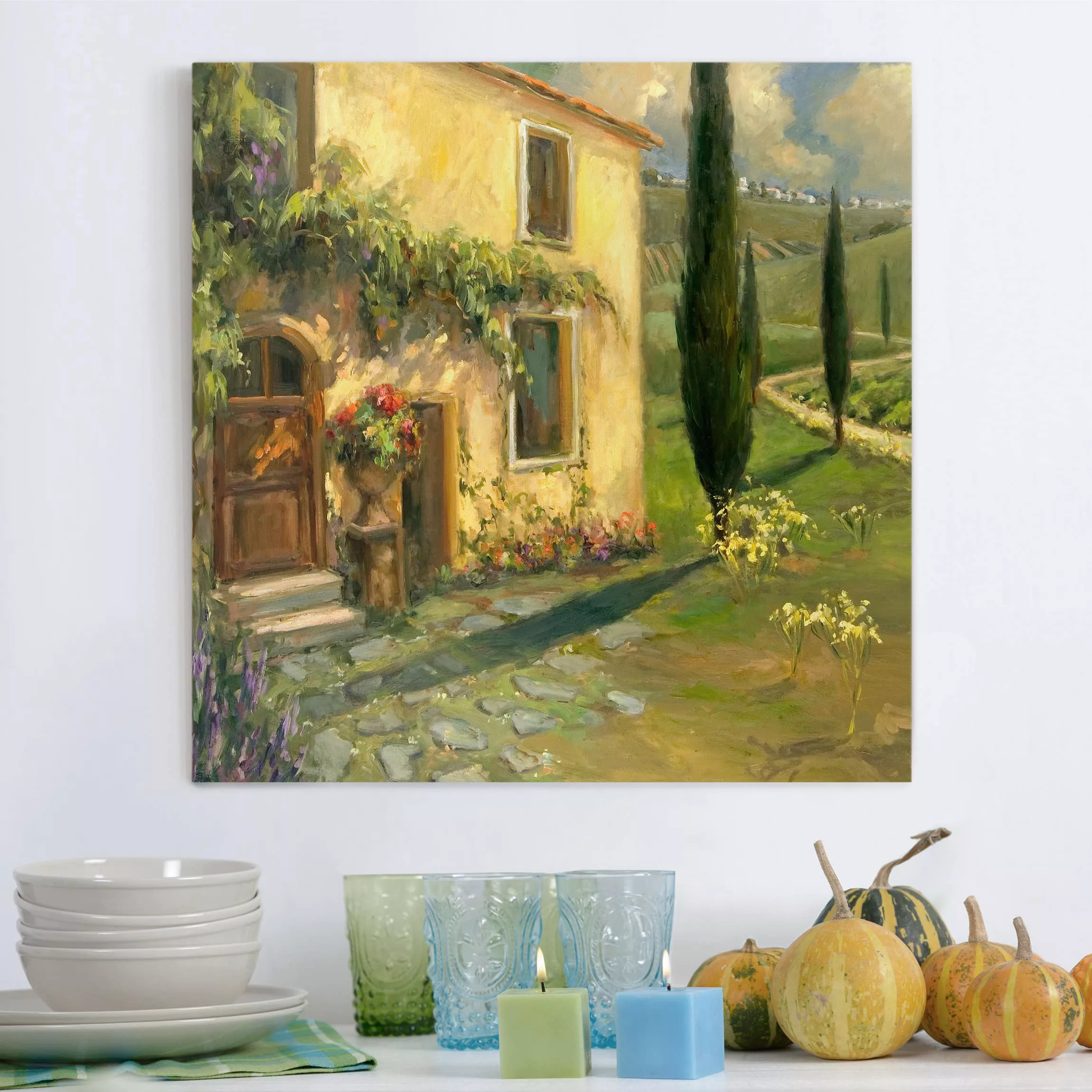 Leinwandbild Natur & Landschaft - Quadrat Italienische Landschaft - Zypress günstig online kaufen