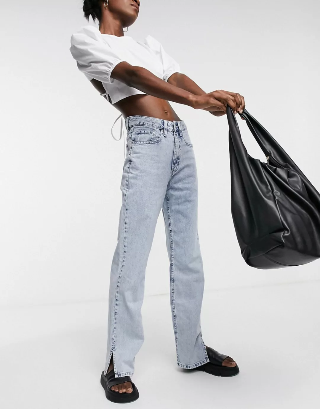 Waven – Straight Jeans in Althellblau mit Seitenschlitzen günstig online kaufen