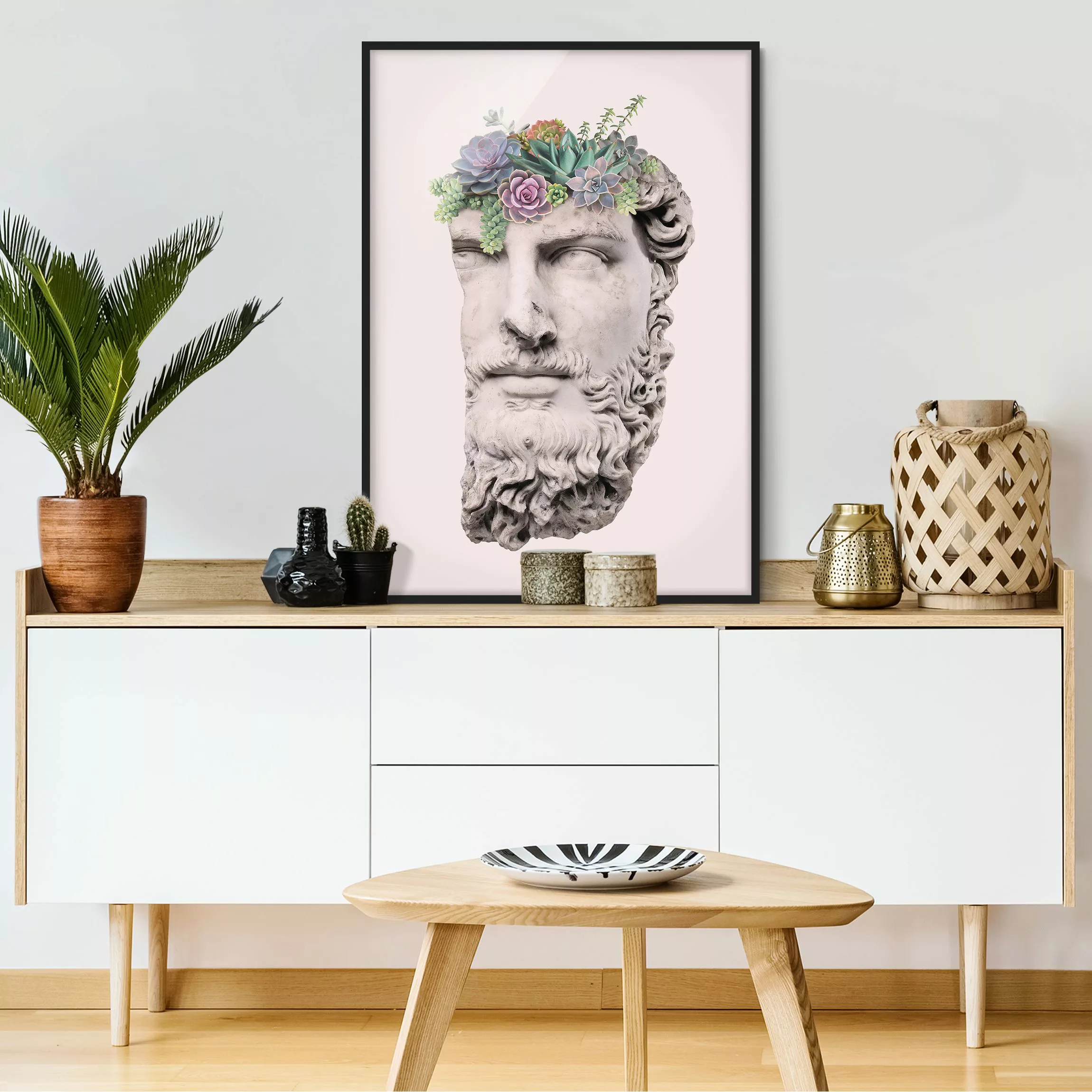 Bild mit Rahmen Blumen - Hochformat Kopf mit Sukkulenten günstig online kaufen