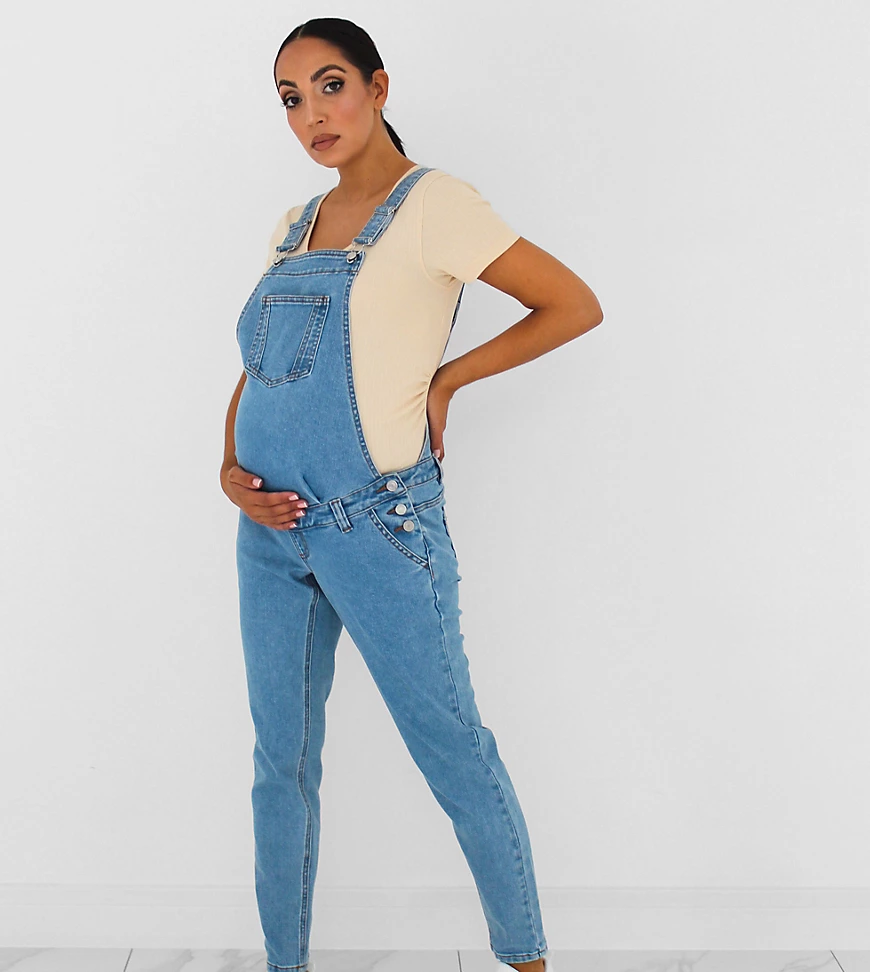 Missguided Maternity – Mom-Latzhose aus Denim in Blau günstig online kaufen