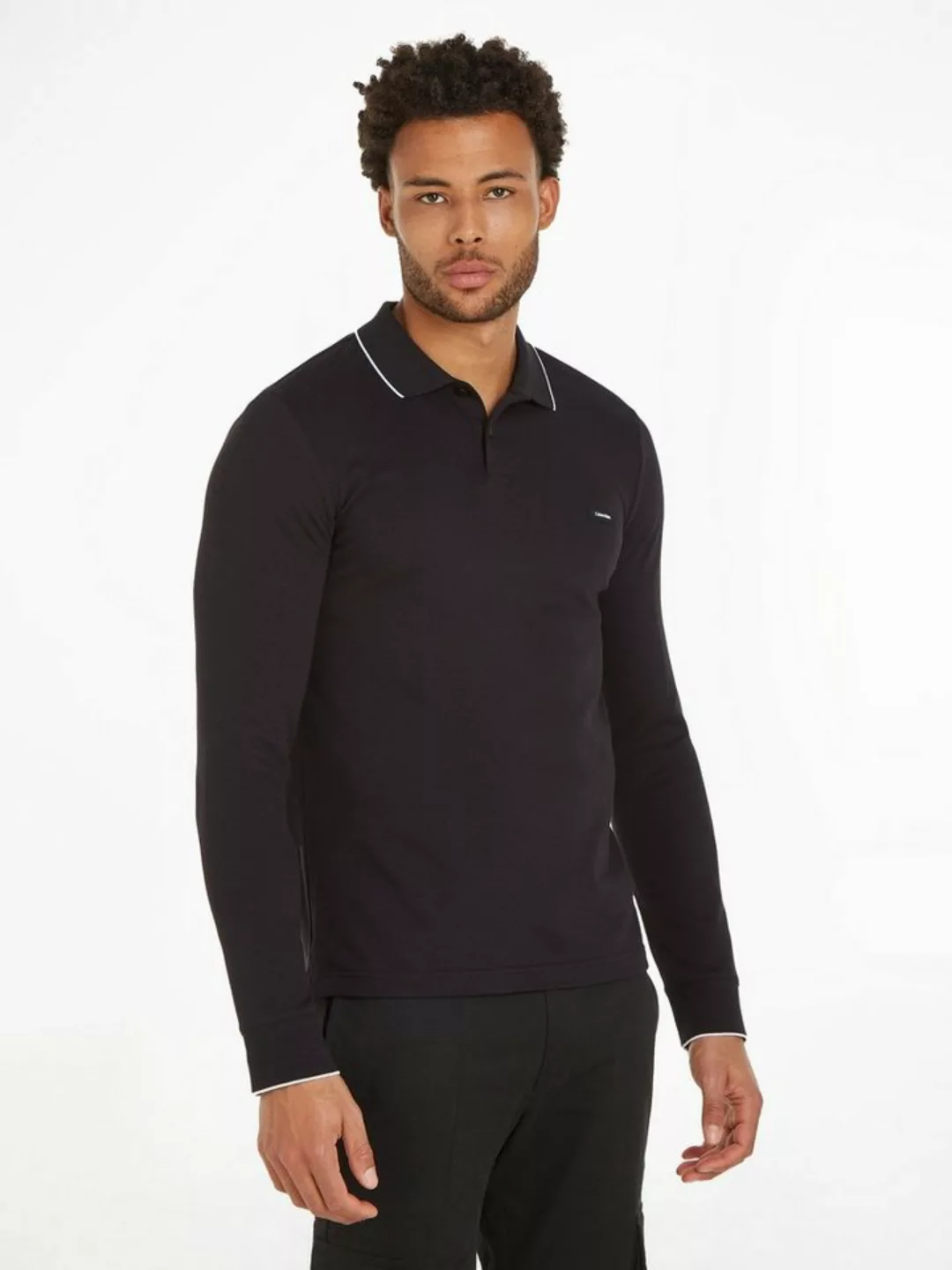 Calvin Klein Poloshirt STRETCH PIQUE TIPPING LS POLO mit Markenlabel günstig online kaufen