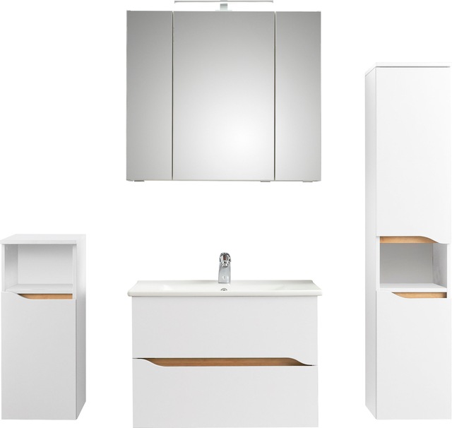 Saphir Badmöbel-Set "Quickset 4-teilig, Keramik-Waschtisch und LED-Spiegels günstig online kaufen
