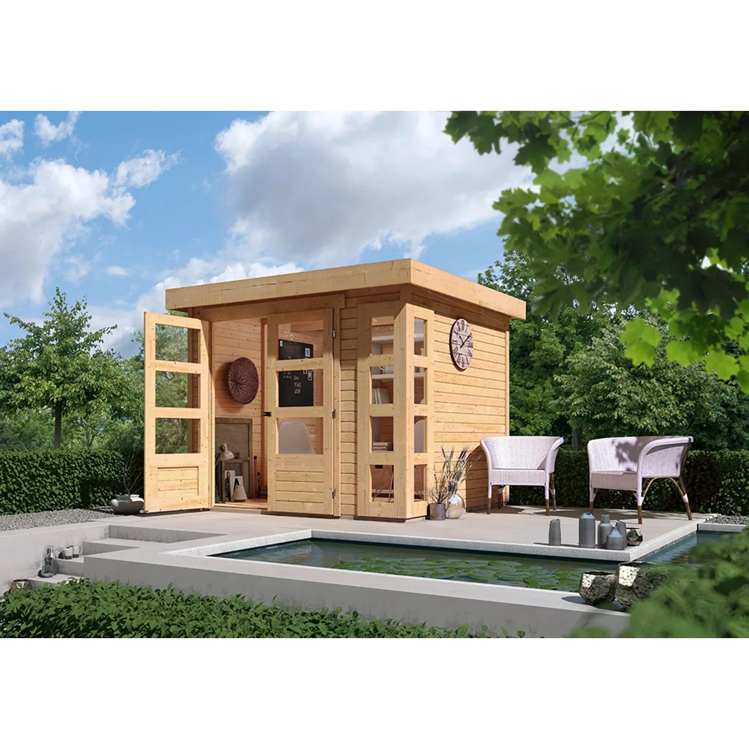 Karibu Holz-Gartenhaus Sölve Natur Flachdach Unbehandelt 238 cm x 213 cm günstig online kaufen