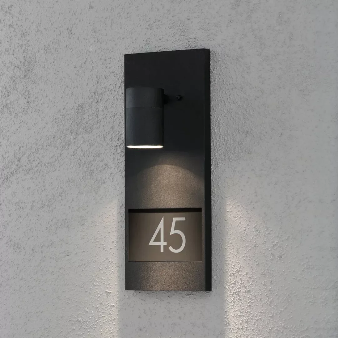 Stilvolle Wandleuchte Modena mit Hausnummer aus Aluminium in schwarz und Gl günstig online kaufen