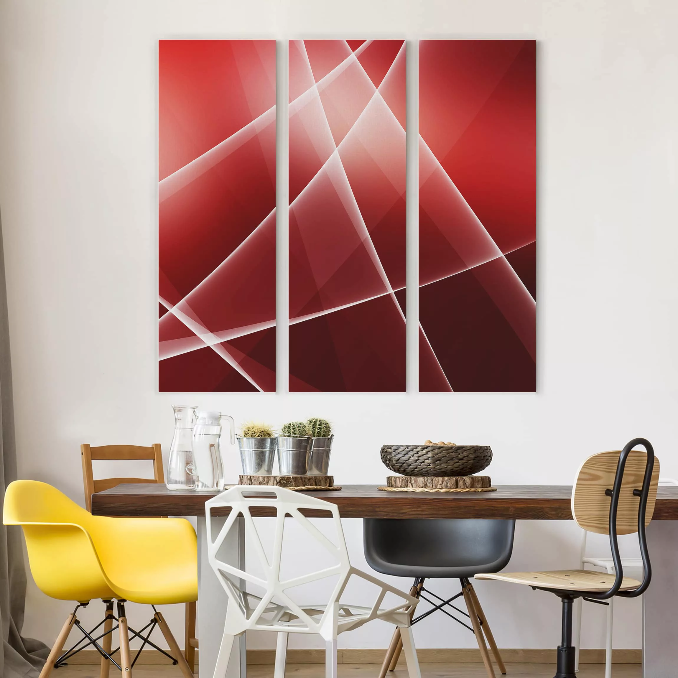 3-teiliges Leinwandbild Abstrakt - Quadrat Red Reflection günstig online kaufen