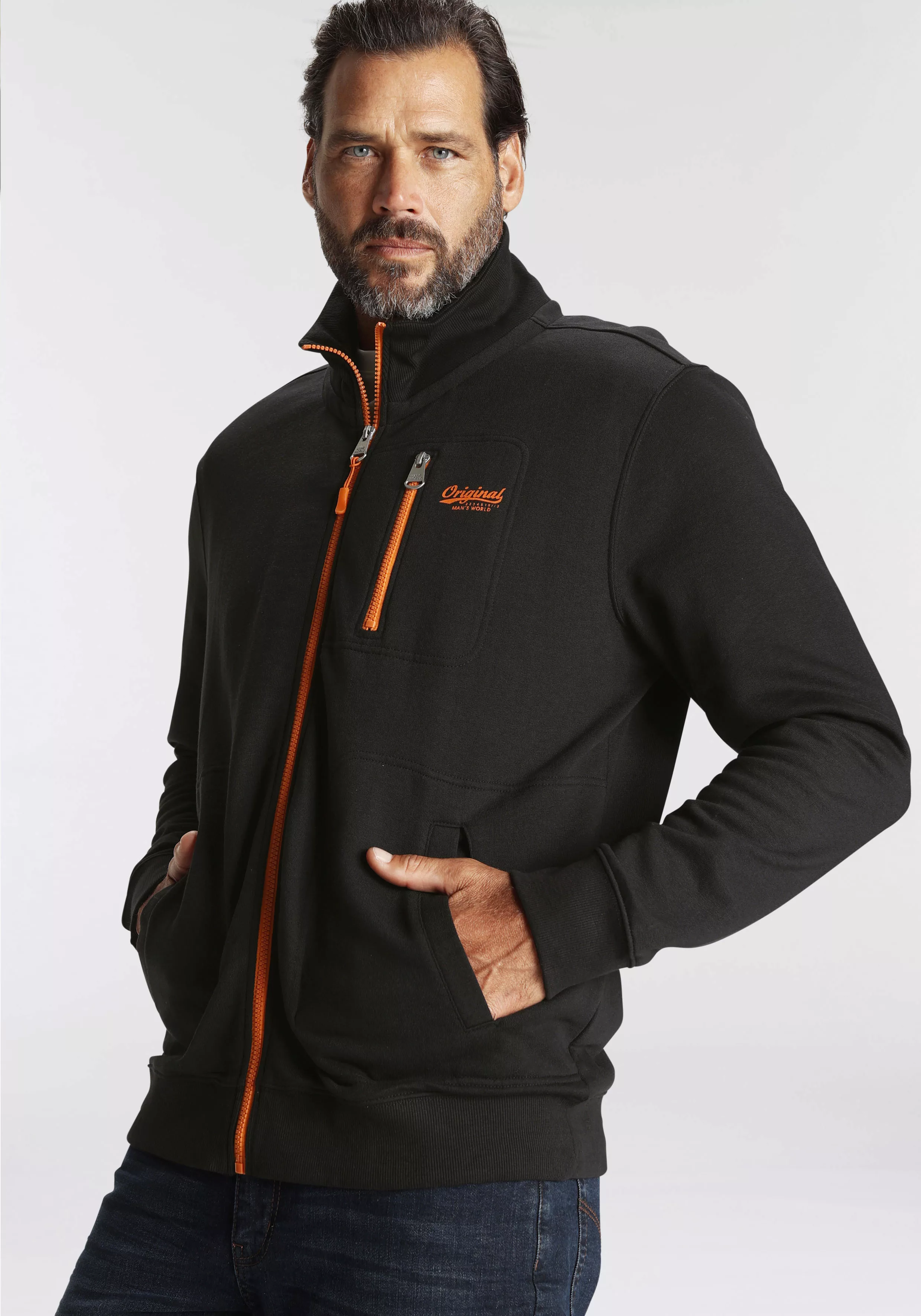 Man's World Sweatjacke mit kontrastfarbigem Reißverschluss günstig online kaufen