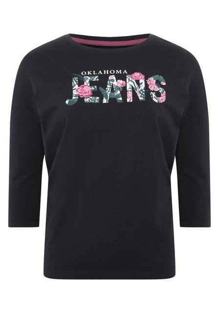 Oklahoma Jeans Print-Shirt mit geblümtem Logo günstig online kaufen