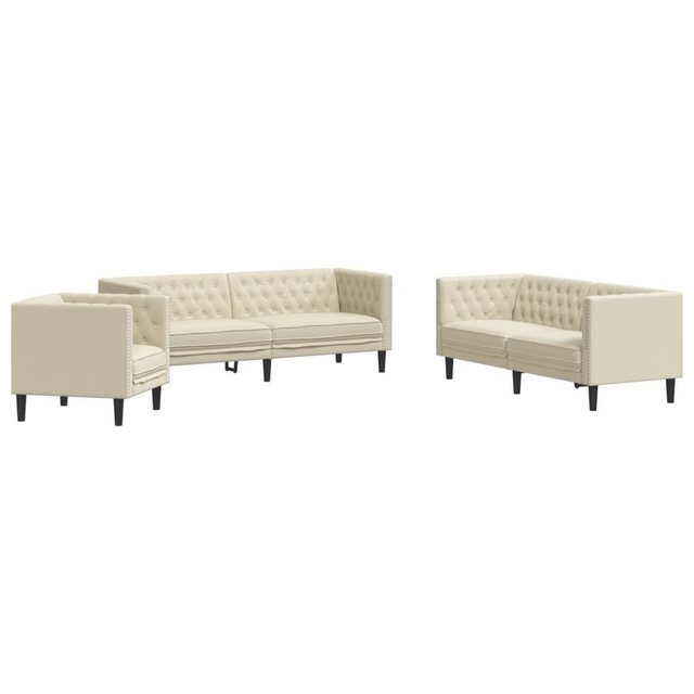 vidaXL Chesterfield-Sofa, 3-tlg. Chesterfield-Sofa-Set Creme Kunstleder günstig online kaufen