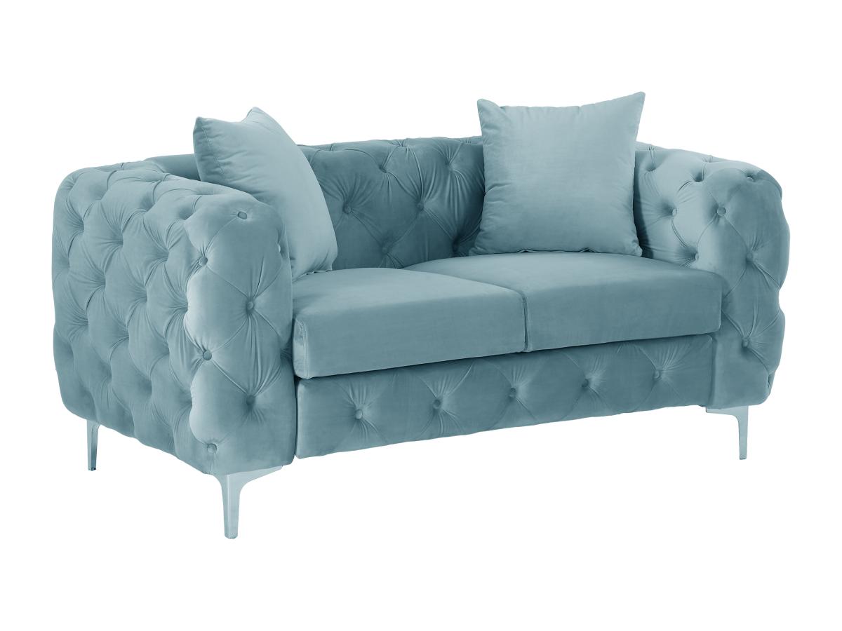 Chesterfield-Sofa 2-Sitzer - Samt - Pastellblau - EDWINA günstig online kaufen