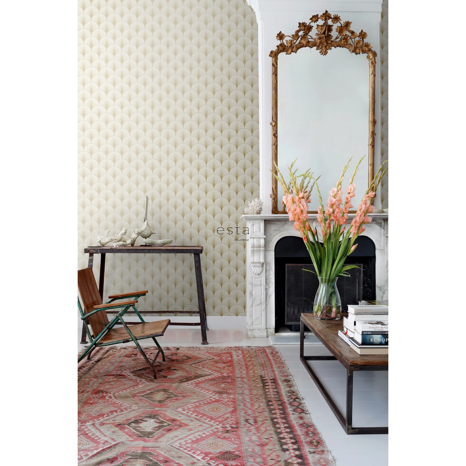 ESTAhome Tapete Art Decó Muster Weiß und Gold 0,53 x 10,05 m 139456 günstig online kaufen