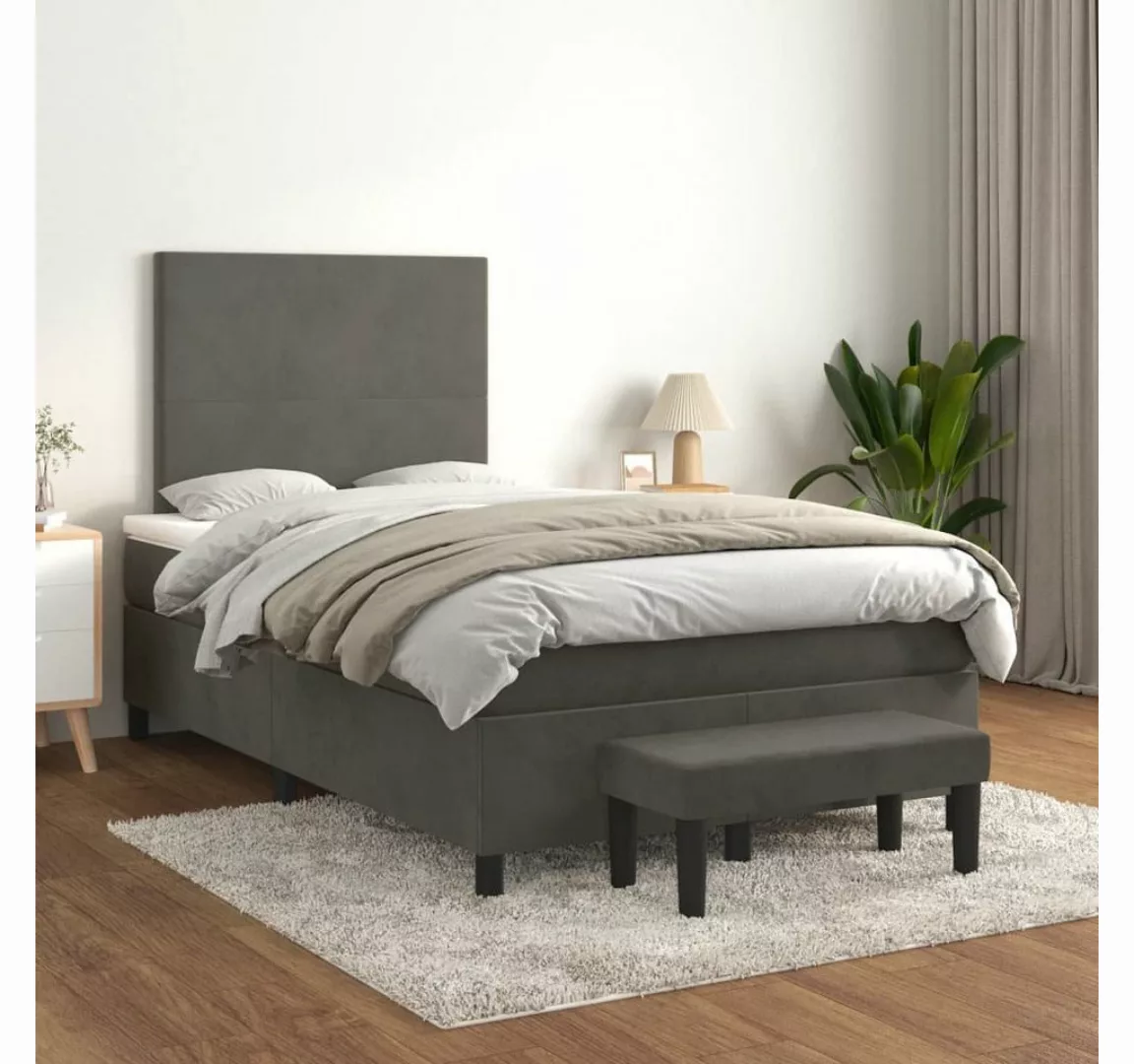 furnicato Bett Boxspringbett mit Matratze Dunkelgrau 120x200 cm Samt günstig online kaufen