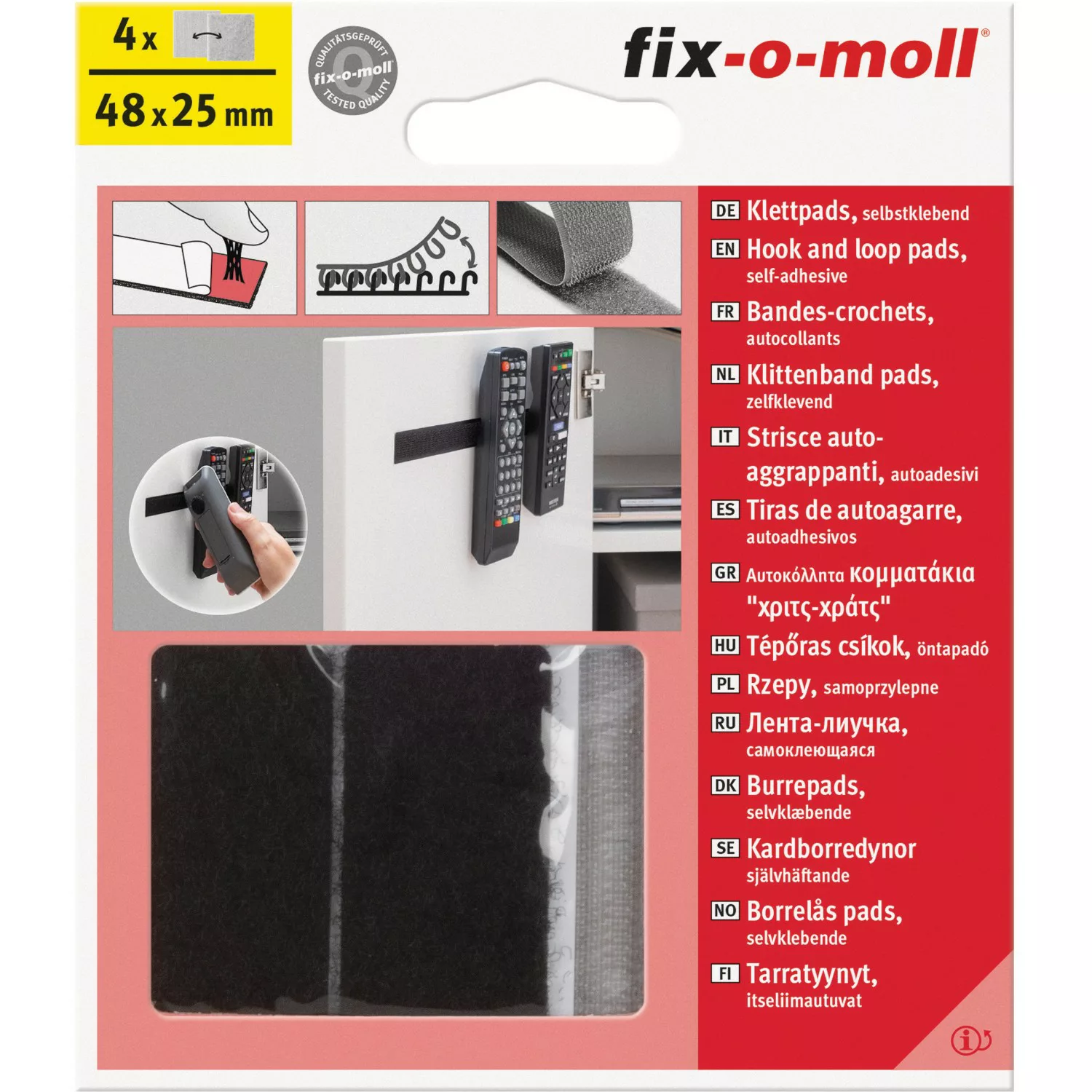 Fix-o-moll Klettpads Klebend Grau-Schwarz 48 mm x 25 mm 4 Sets günstig online kaufen